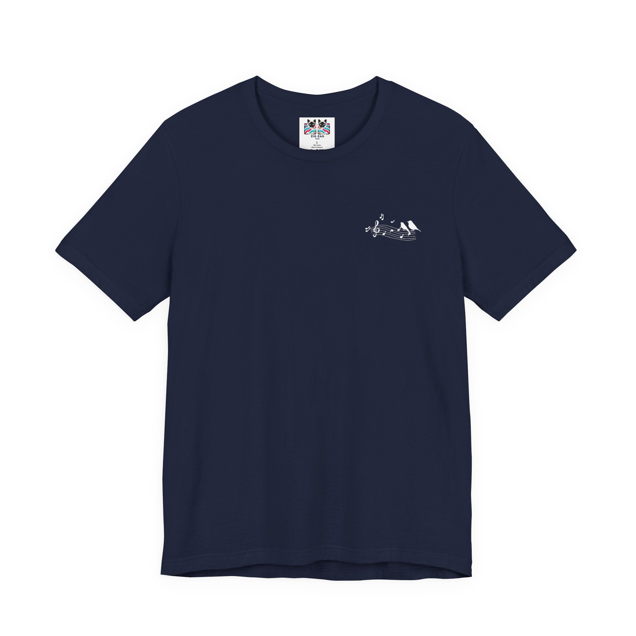 Music & Nature Harmony T-Shirt – Grand Piano in Autumn Forest Scene [White Text]