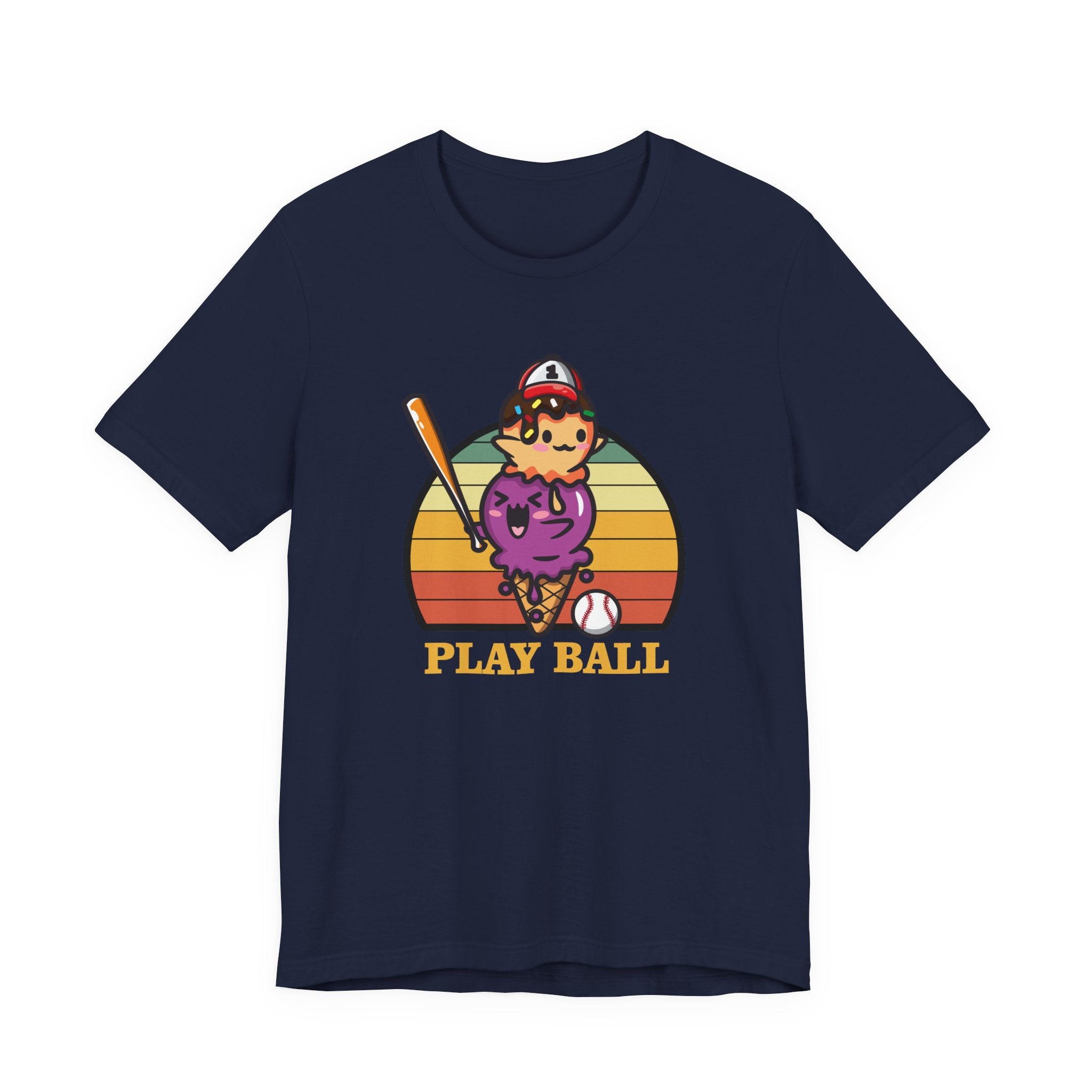Baseball tshirt - Play Ball Drip Ice Cream Baseball Tshirt Fun Dripping Cone and Player Design