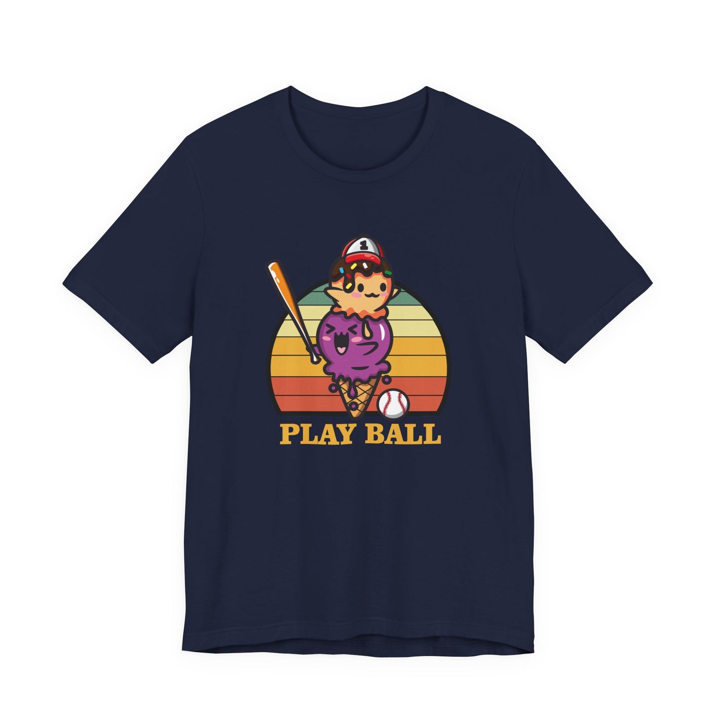 Baseball tshirt - Play Ball Drip Ice Cream Baseball Tshirt Fun Dripping Cone and Player Design