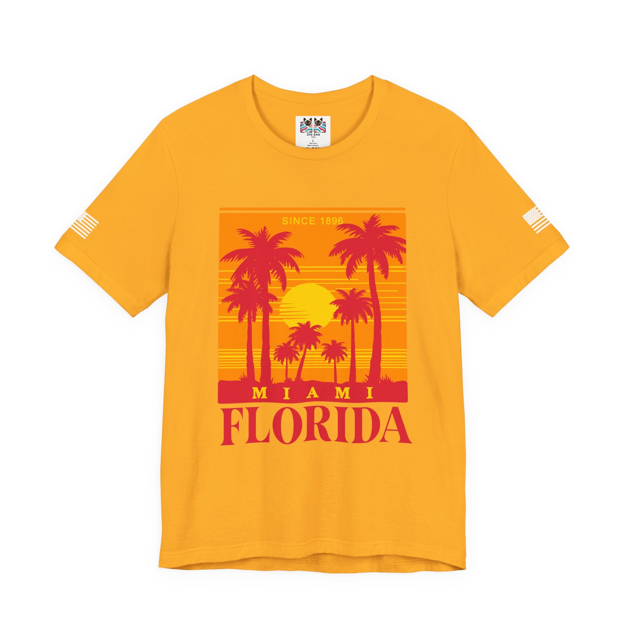 Miami Florida Since 1896 T-Shirt – Retro Sunset Palm Tree Square Graphic Tee