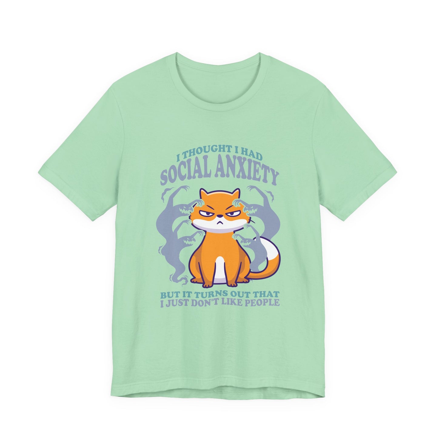 I Thought I Had Social Anxiety Cat T-Shirt – Introvert Humor Cat & Ghosts Graphic Tee