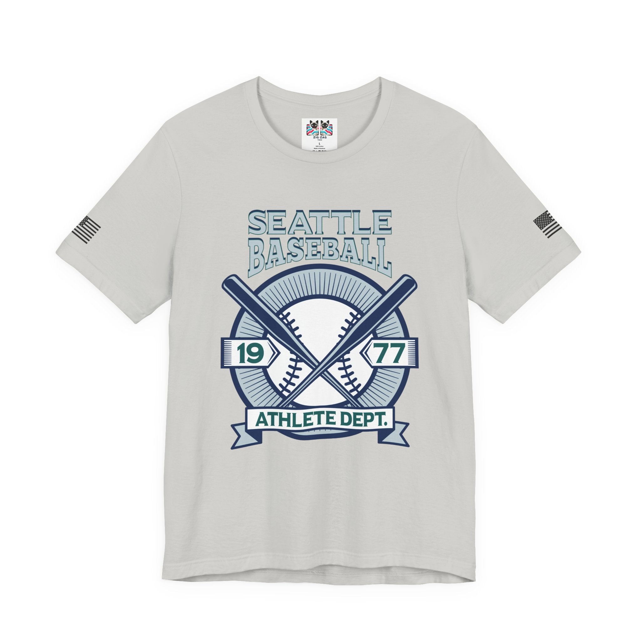 Seattle Baseball 1977 Athlete Dept. Crossed Bats Crest T-Shirt | Seattle Baseball Fan Tee | Retro Sports Graphic Shirt