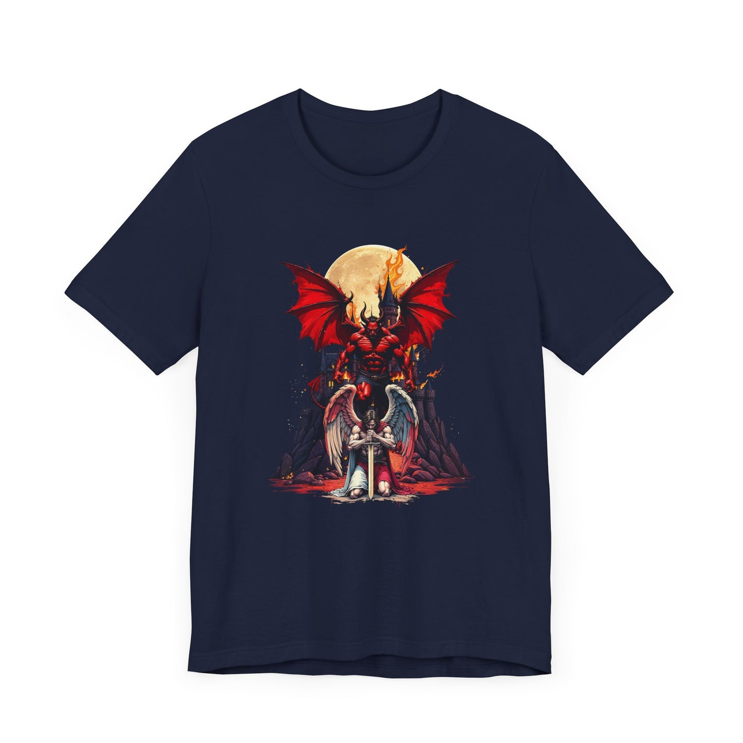 Beast Dominion – Floating Vampire Over Fallen Winged Fighter Graphic T-Shirt