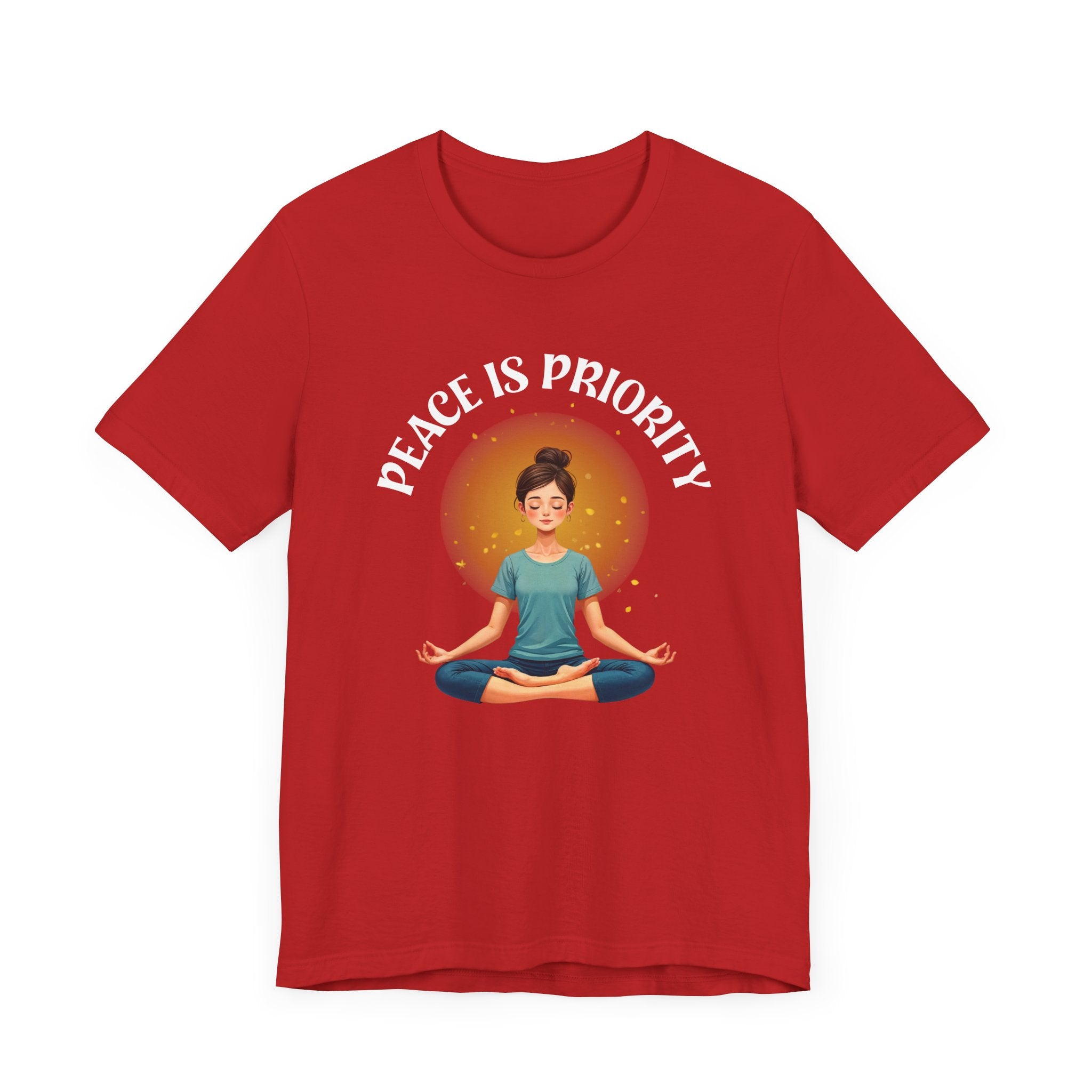 Peace Is Priority – Meditating Woman with Glowing Aura Graphic T-Shirt