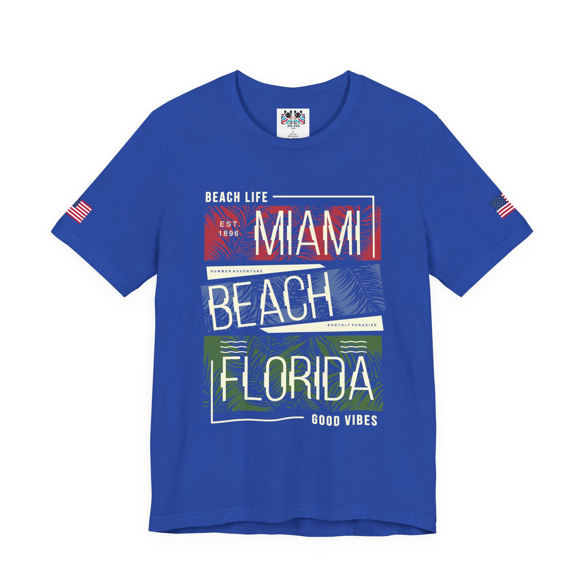 Miami Beach Florida T-Shirt – Beach Life EST 1896 Good Vibes Tropical Panel Graphic Tee
