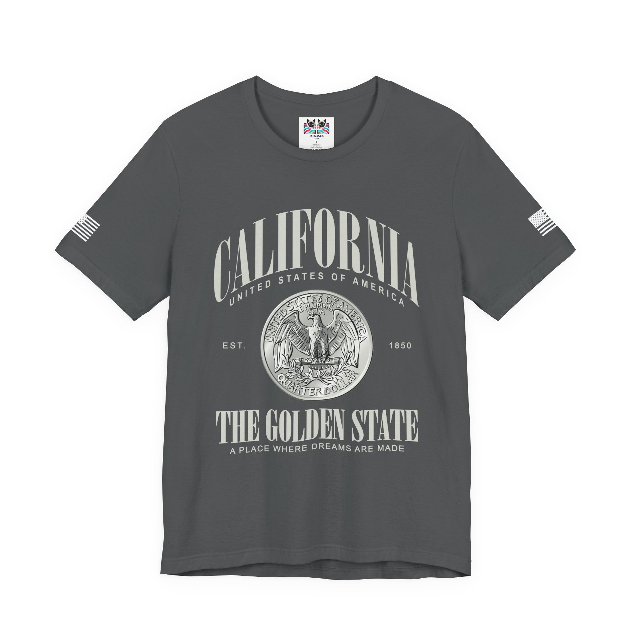 California The Golden State T-Shirt – EST 1850 Quarter Dollar Coin United States of America A Place Where Dreams Are Made Graphic Tee