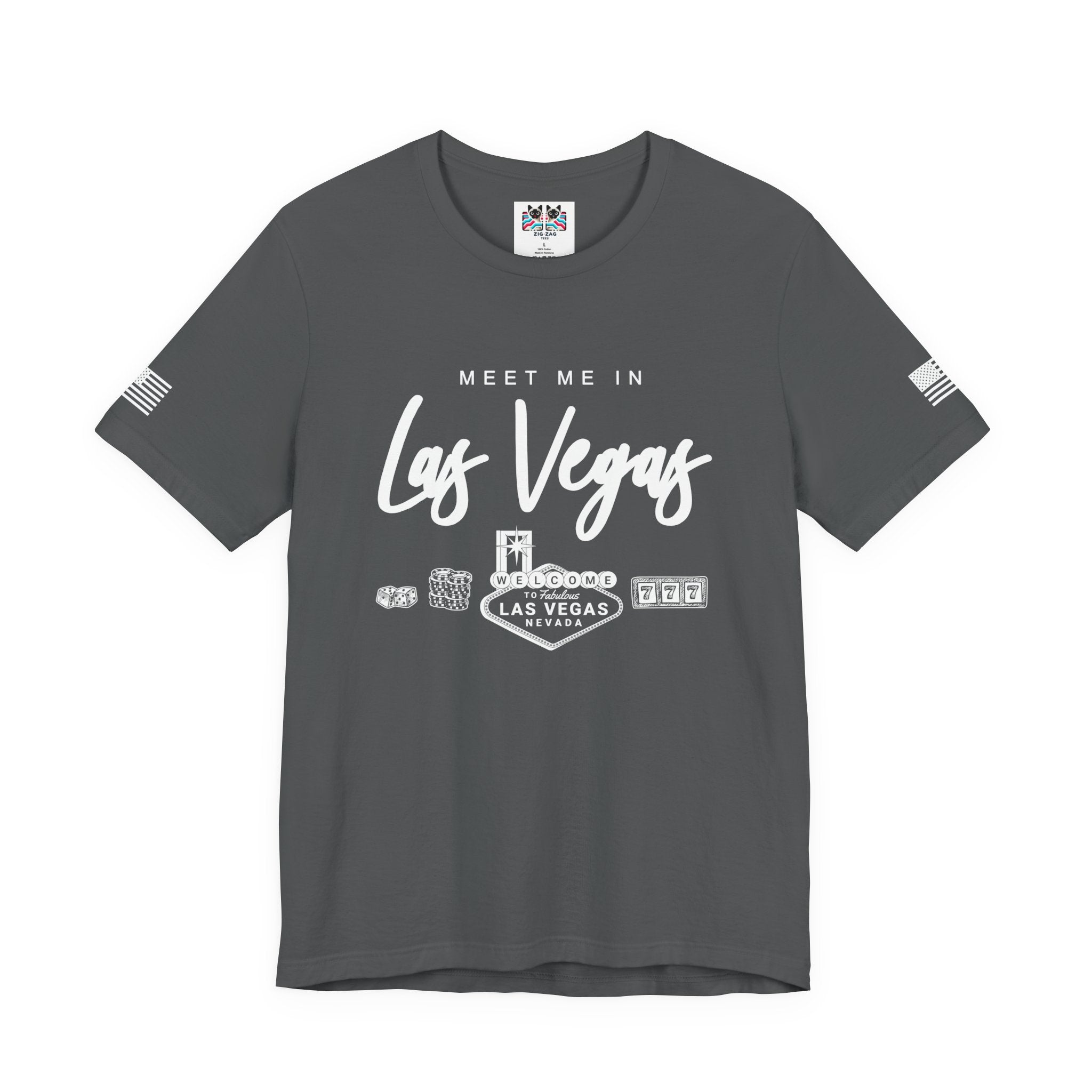 Meet Me in Las Vegas T-Shirt – Welcome Sign Casino Chips Lucky 777 Tee