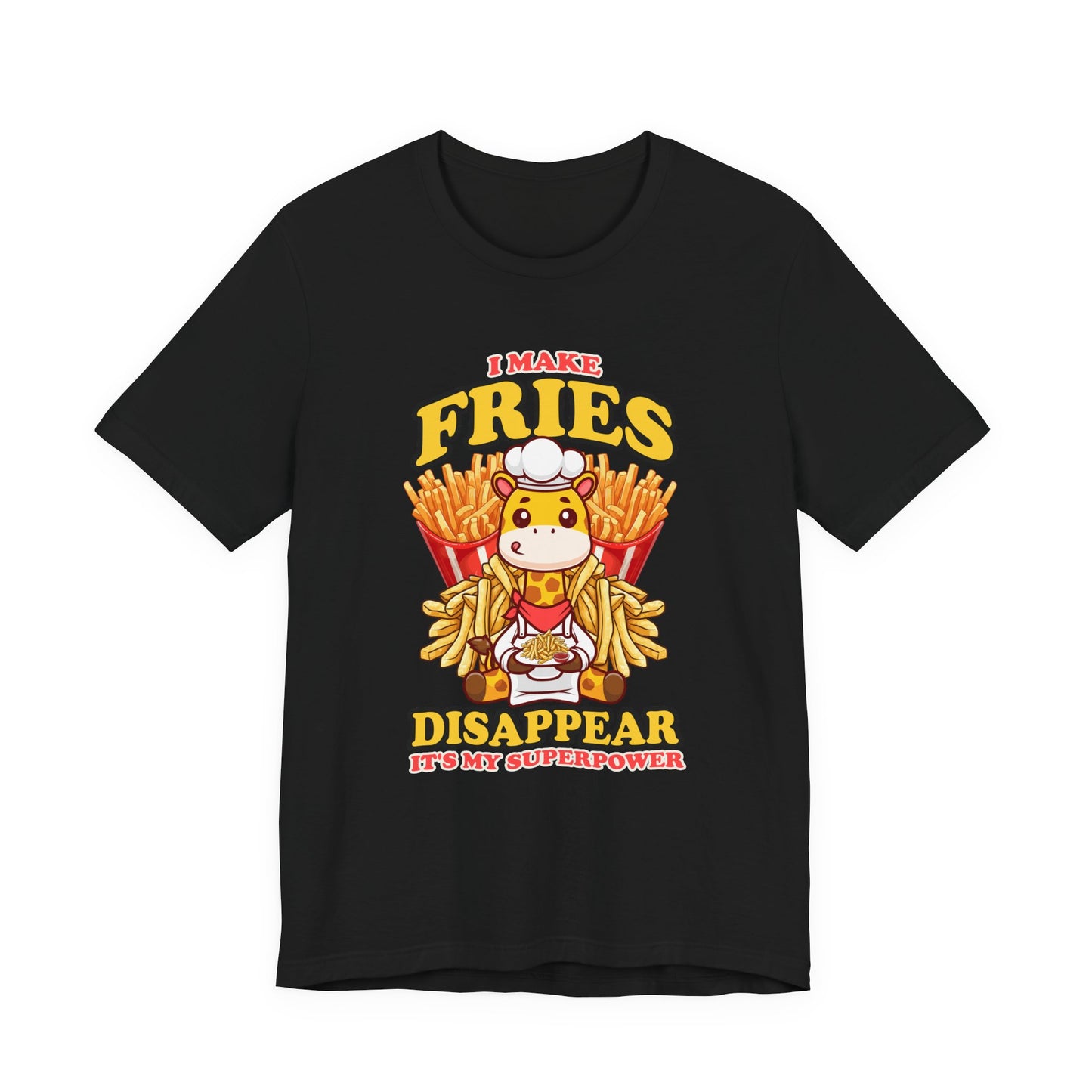 I Make Fries Disappear T-Shirt – Adorable Baby Giraffe Chef With Fries Funny Super Power Graphic Tee