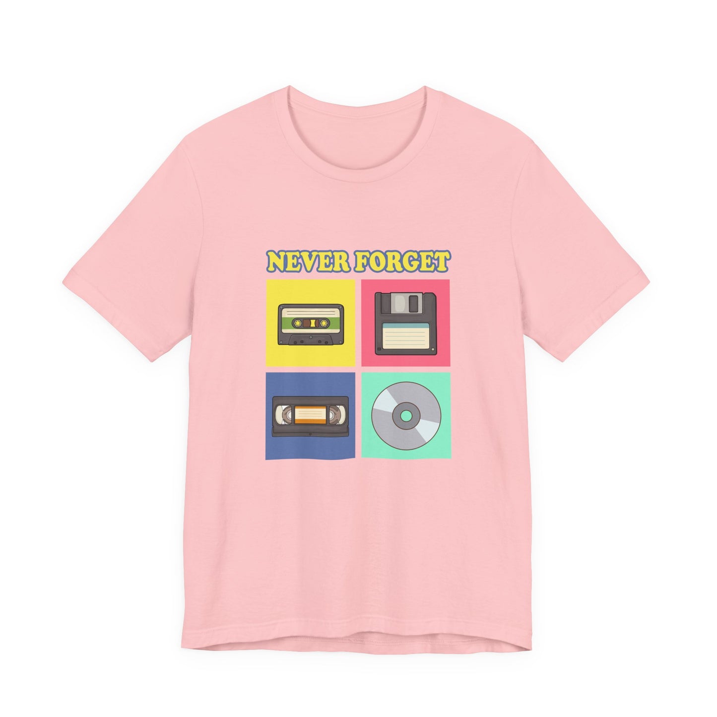 Never Forget Retro Media Tshirt Floppy Disk Cassette Tape Recorder CD Graphic
