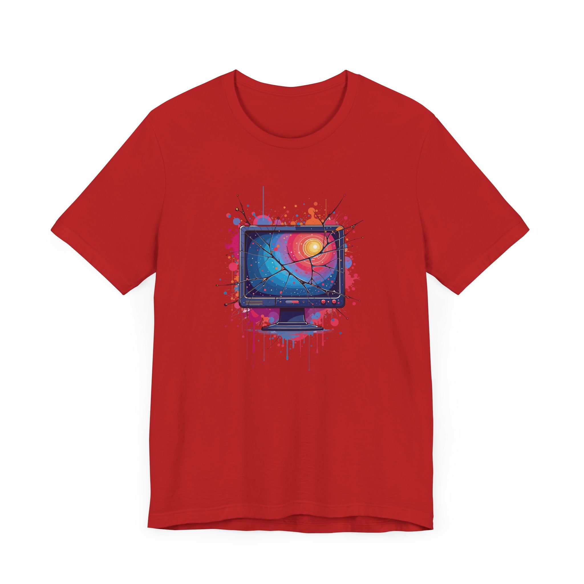 Break the System – Broken Monitor with Cracks, Gradient Screen & Color Splash Graphic T-Shirt