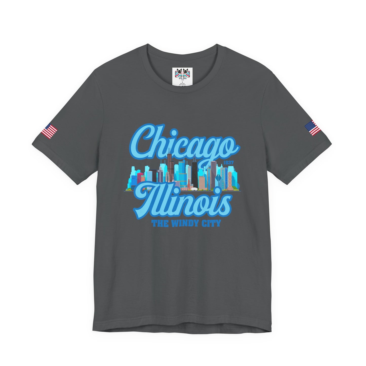 Chicago Illinois Windy City T-Shirt - 1837 Blue Colorful Skyline Navy Design