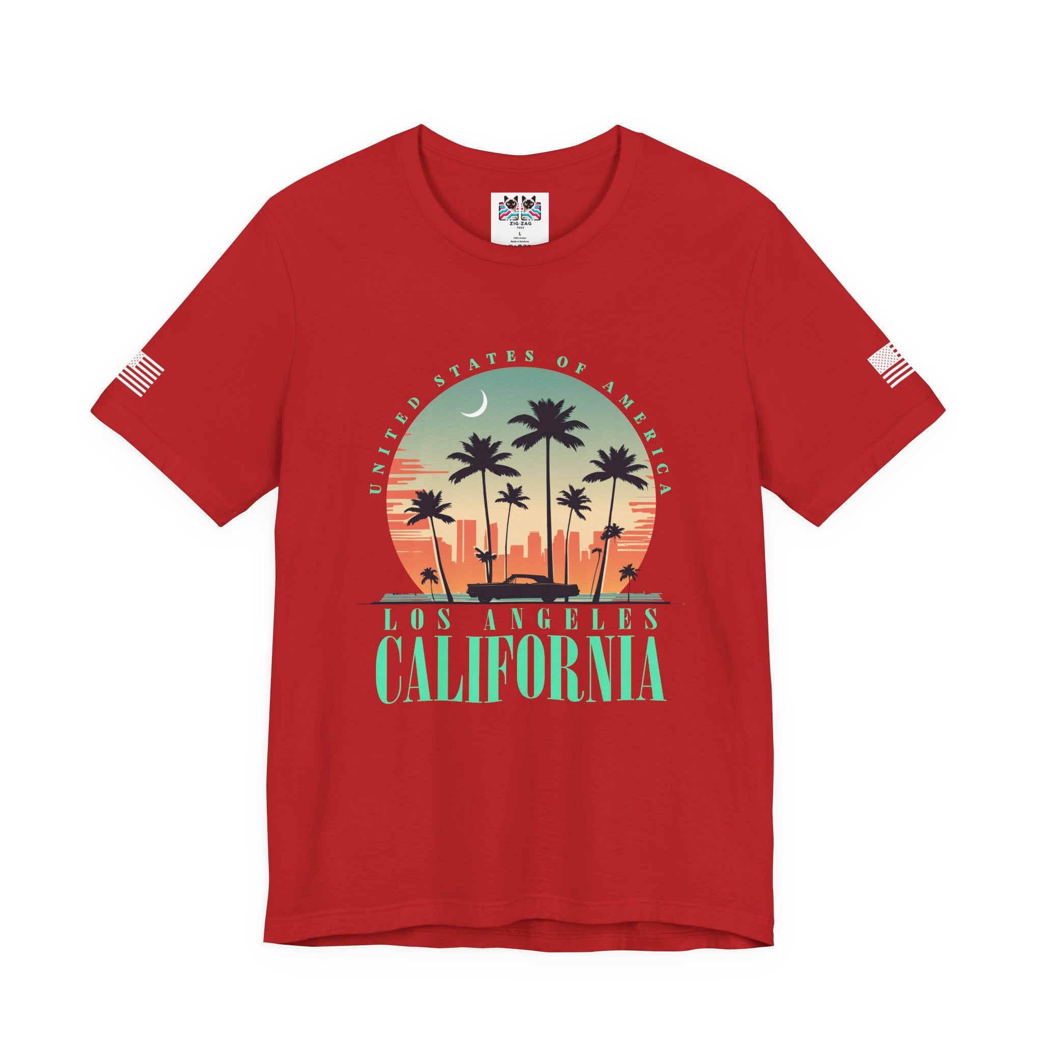 Los Angeles California USA T-Shirt – Retro Moon Crescent Palm Tree Classic Car Tee