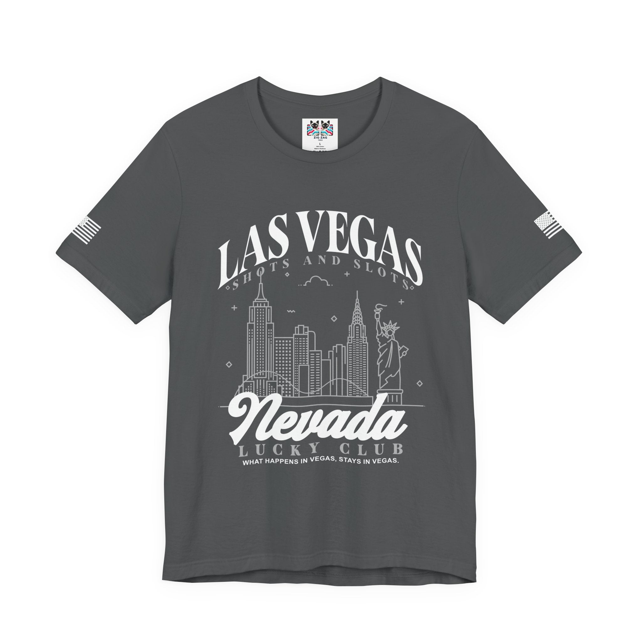 Las Vegas Shots and Slots Nevada Lucky Club Men's T-Shirt – Vegas Skyline Black Tee
