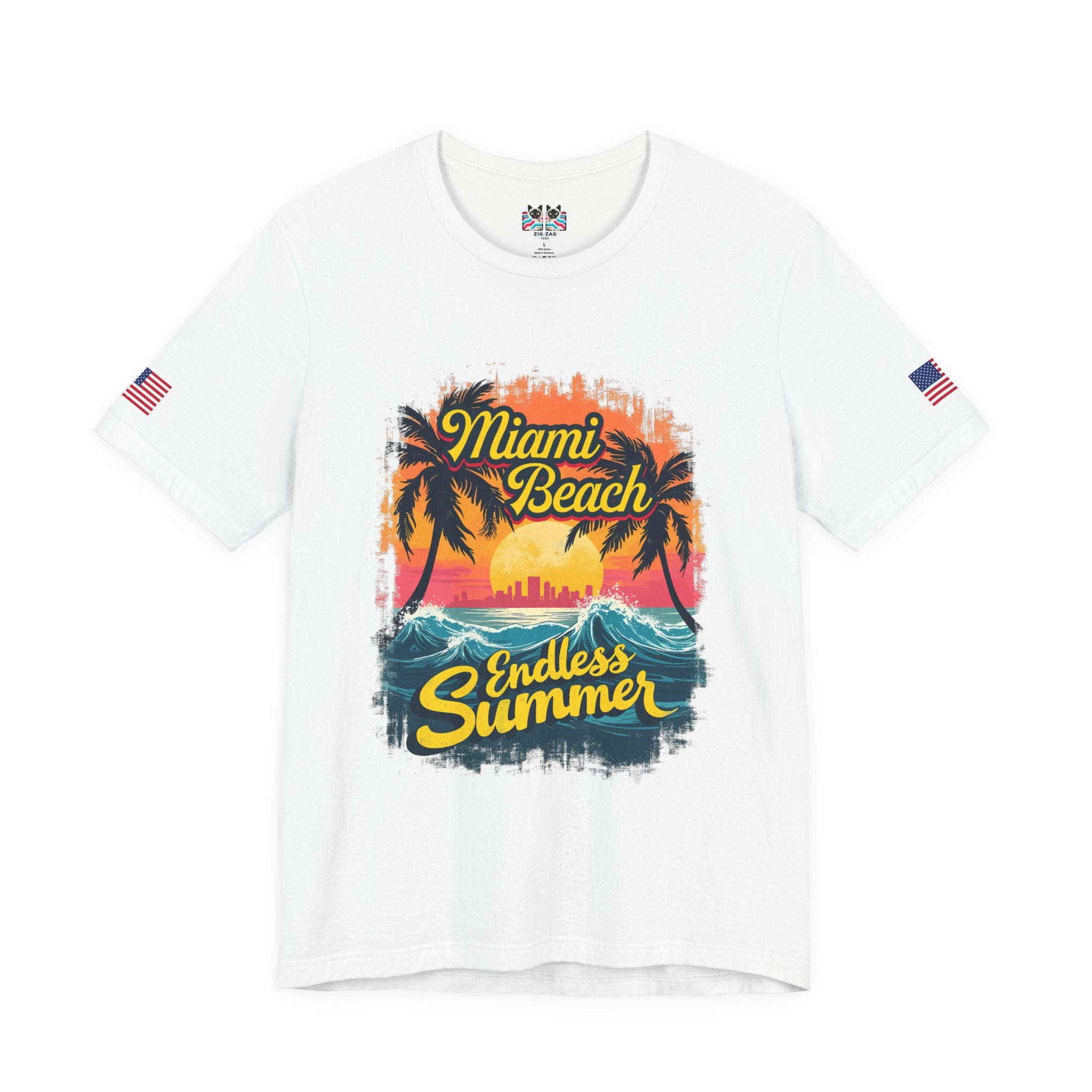 Miami Beach Endless Summer T-Shirt – Retro Wave Palm Tree Sunset Graphic Tee