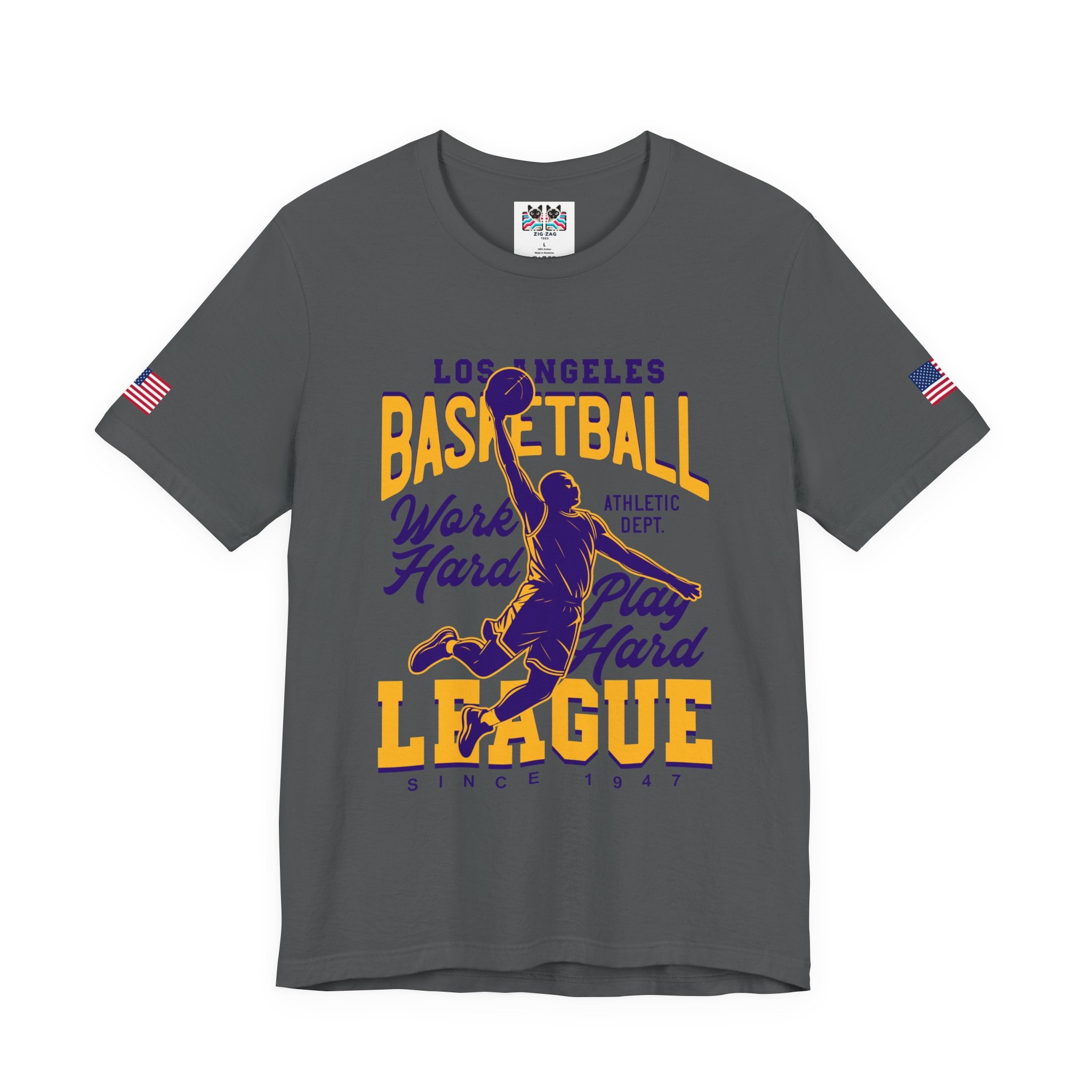 Los Angeles Basketball League T-Shirt – Work Hard Play Hard Athletic Dept Since 1947 Tee