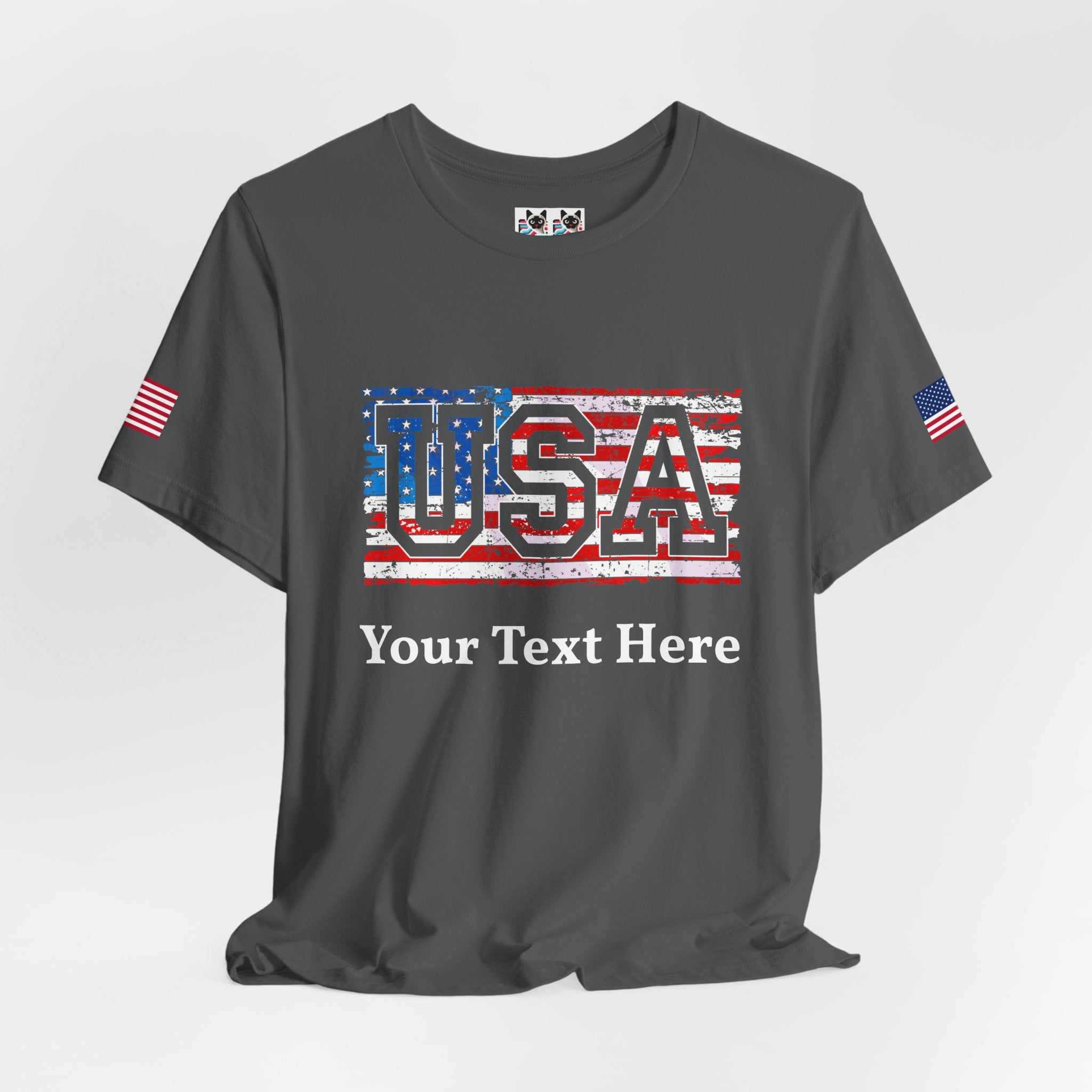 Custom T-Shirt - USA Vintage Collegiate T-Shirt – Retro American Flag Typography Graphic Tee