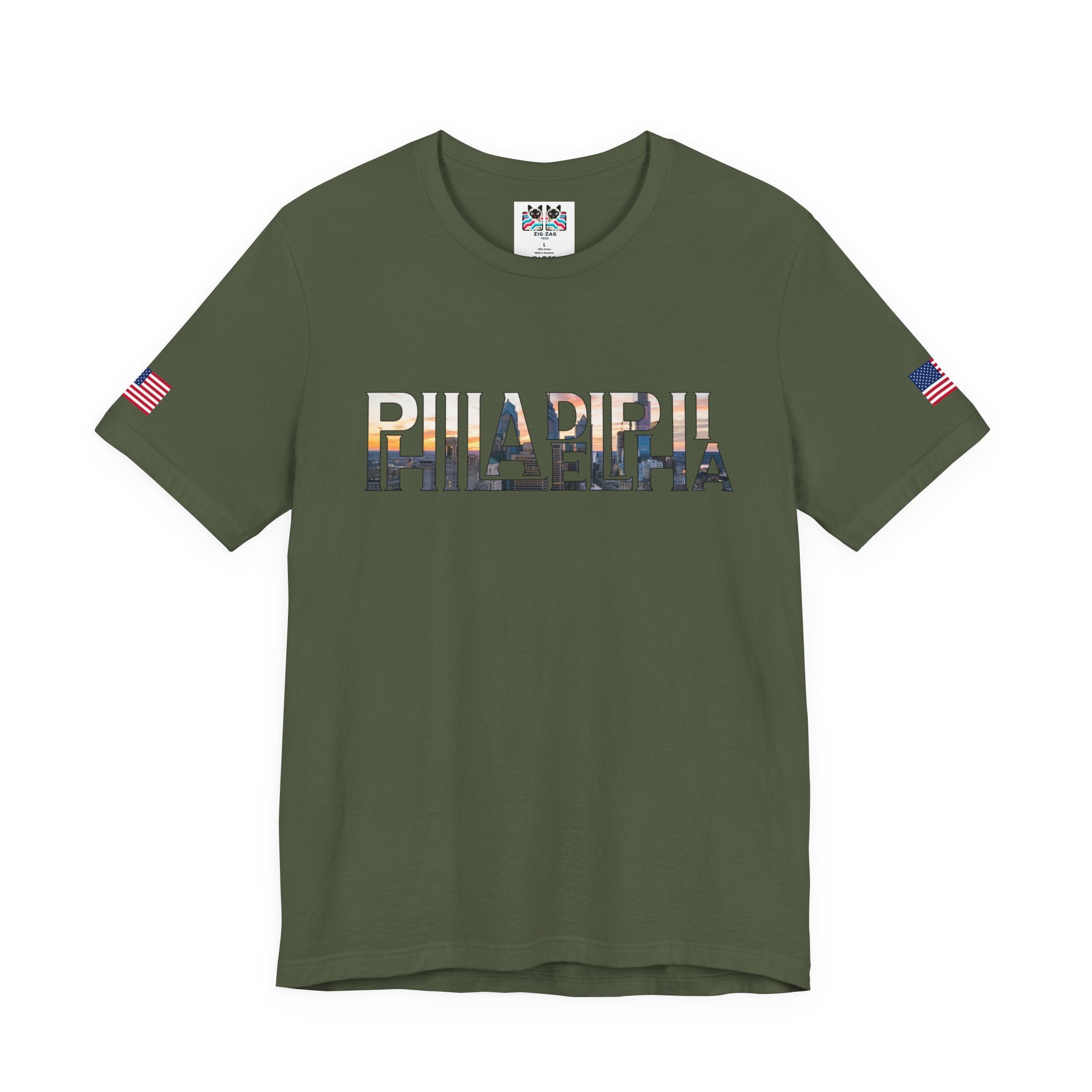 Philadelphia City Skyline Typography T-Shirt | Philly Cityscape Graphic Tee | Philadelphia Travel Souvenir Shirt