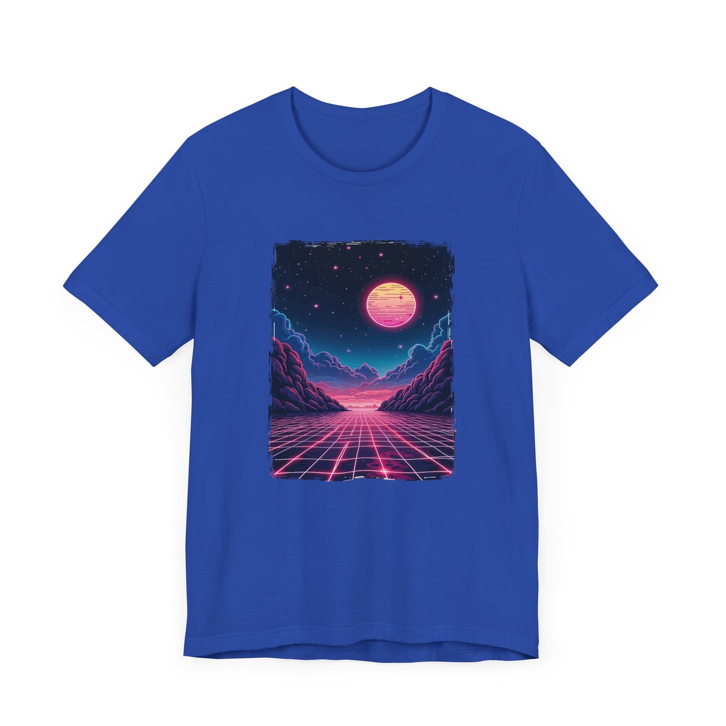 Neon Dream – Full Moon Night Waterfront with Mountains and Glowing Sky Graphic T-Shirt