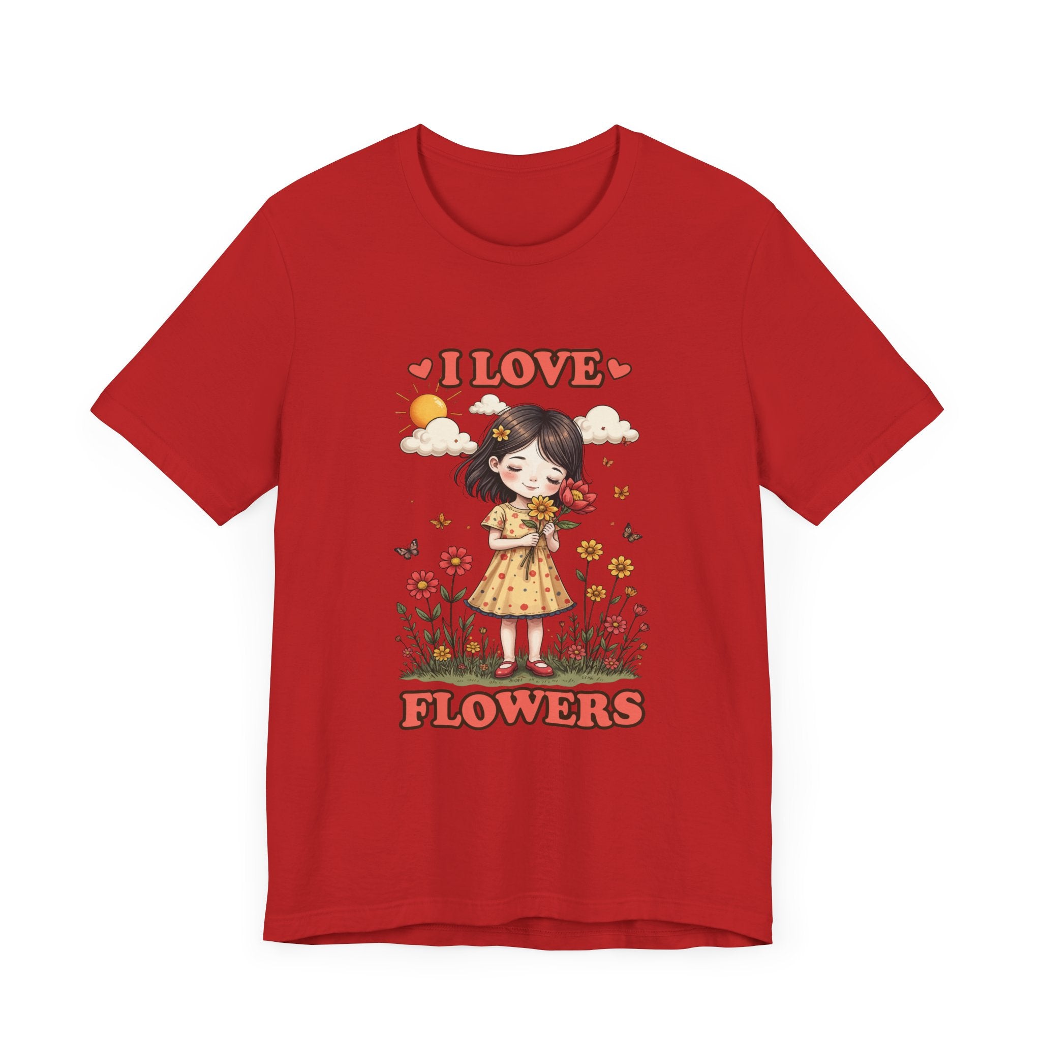I Love Flowers T-Shirt – Cute Girl and Floral Garden Graphic Tee
