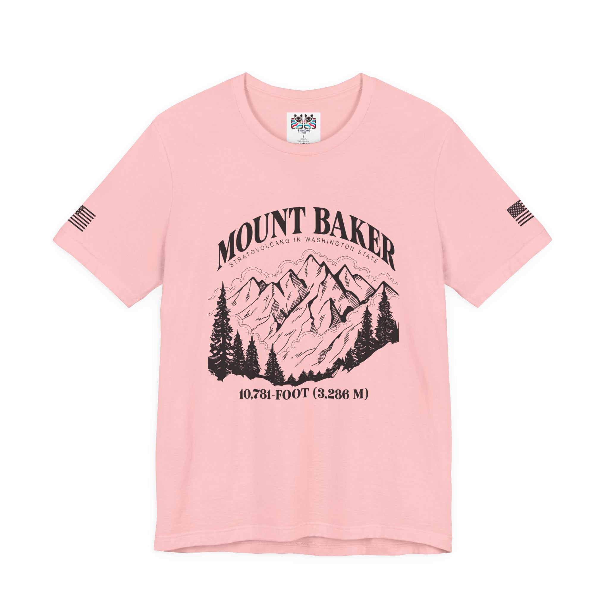 Mount Baker Stratovolcano Washington State 10,781-Foot Graphic T-Shirt | North Cascades Hiking Tee | PNW Mountain Shirt