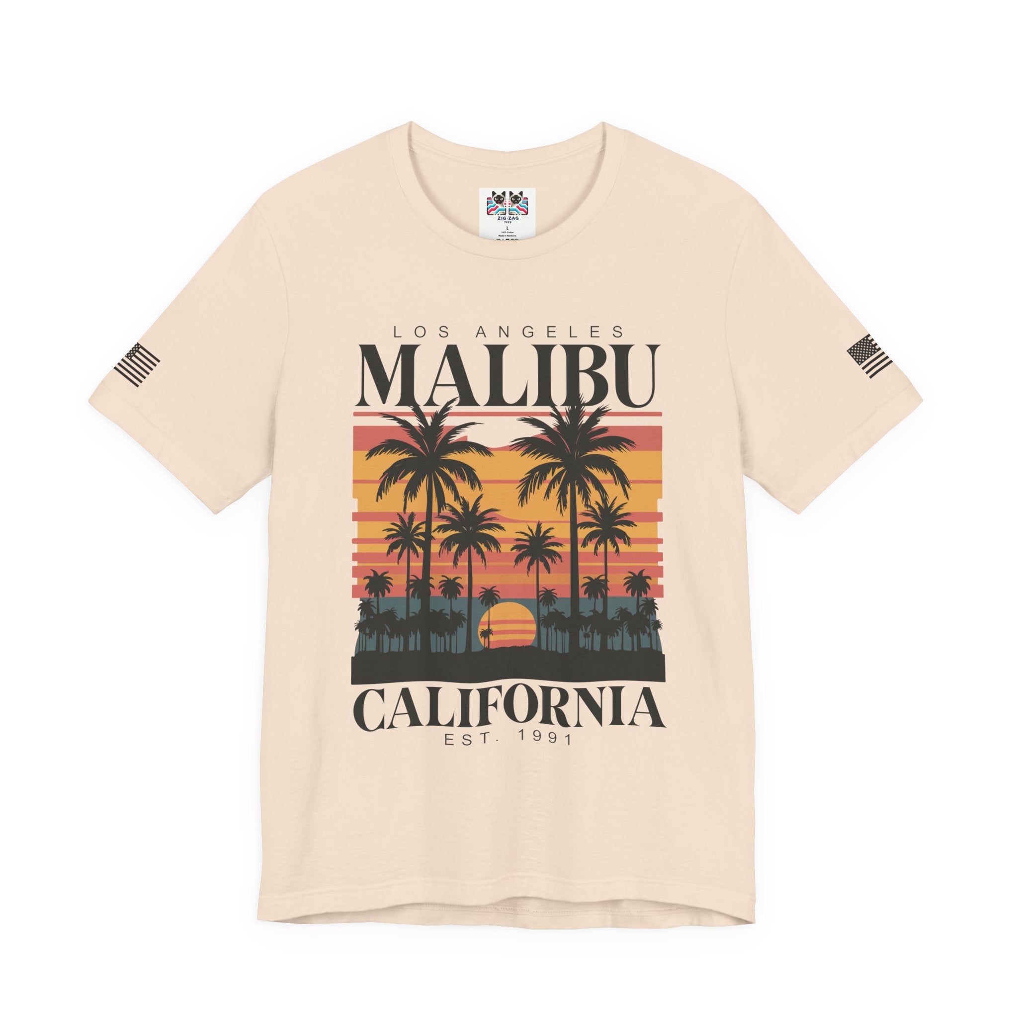 Los Angeles Malibu California T-Shirt – Retro Sunset Palm Tree Beach Graphic Tee