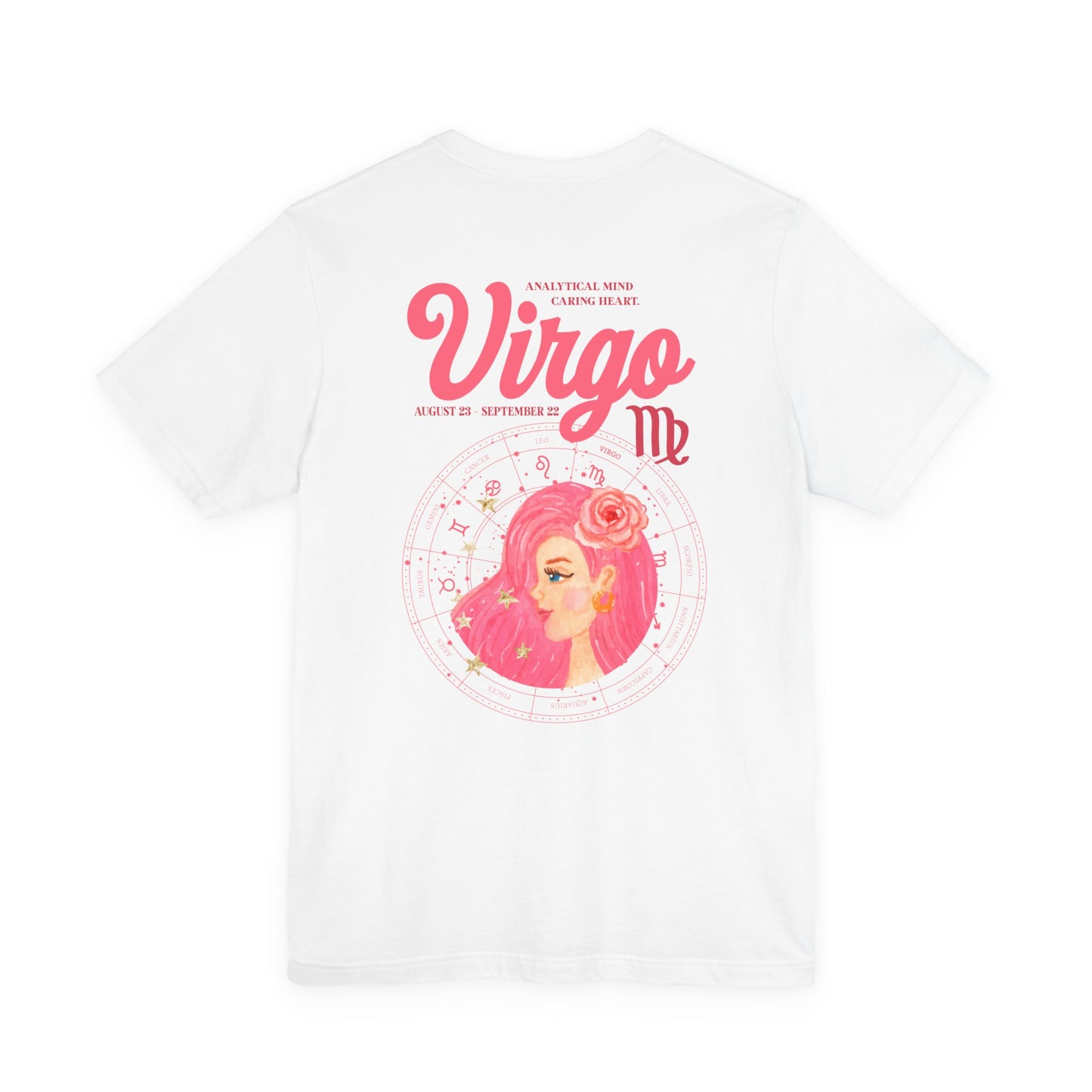 Virgo Zodiac Lady T-Shirt – Analytical Mind Caring Heart Astrological Wheel