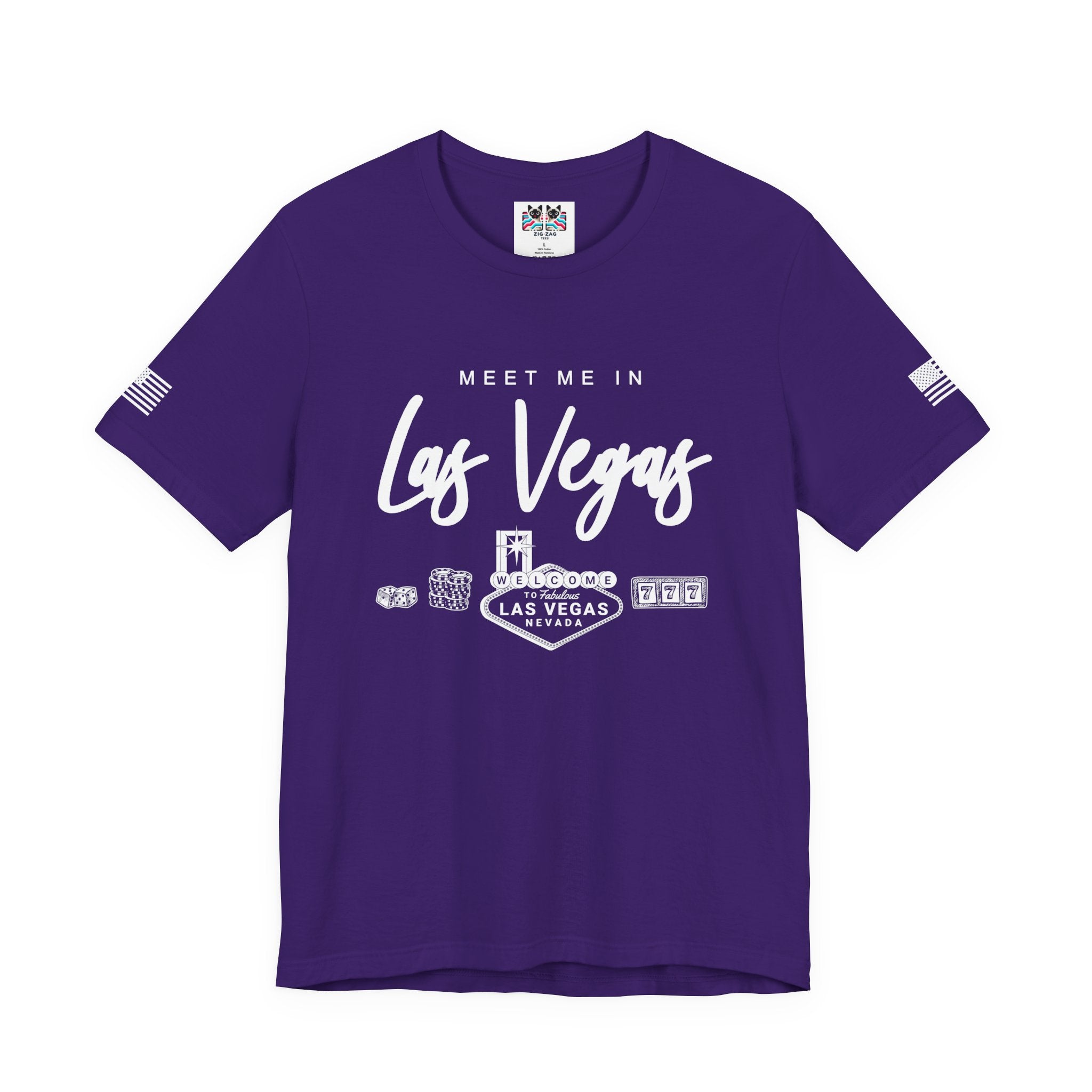 Meet Me in Las Vegas T-Shirt – Welcome Sign Casino Chips Lucky 777 Tee