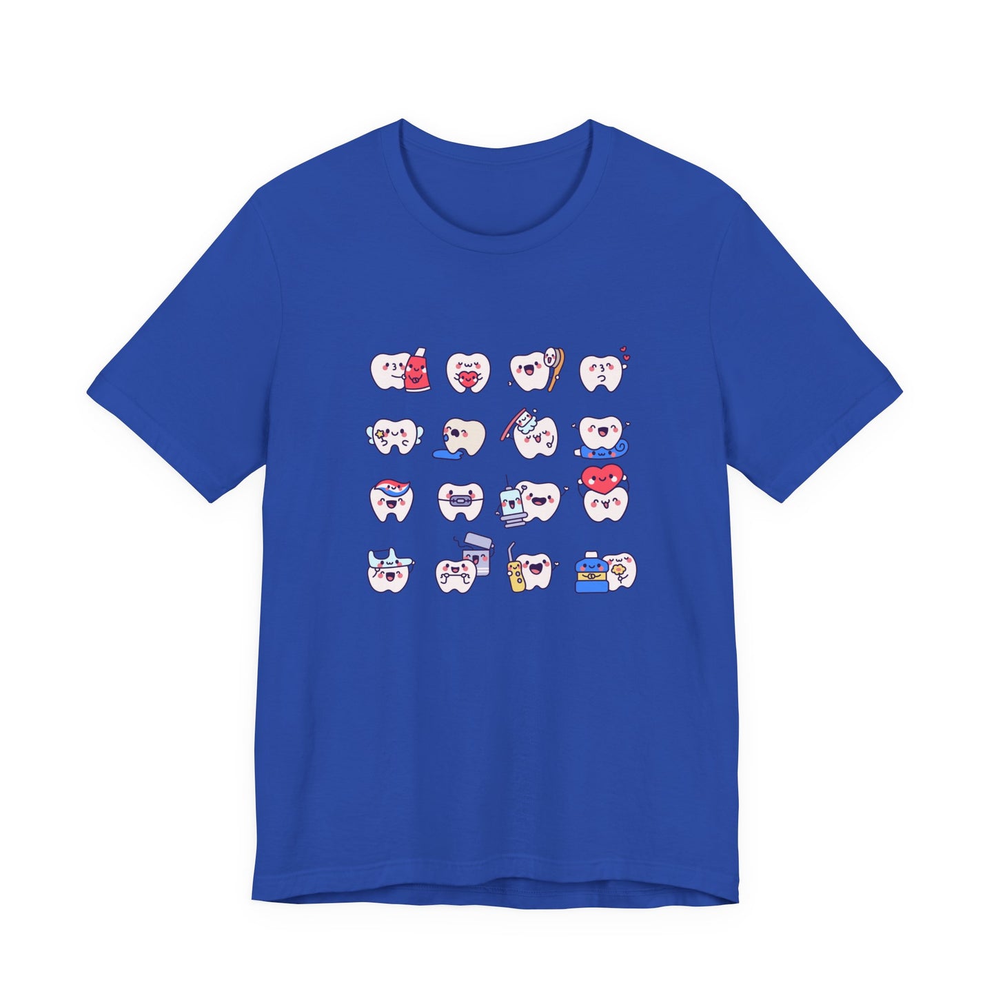 Happy Smiling Teeth T Shirt Sixteen Tooth Characters with Dental Care Items