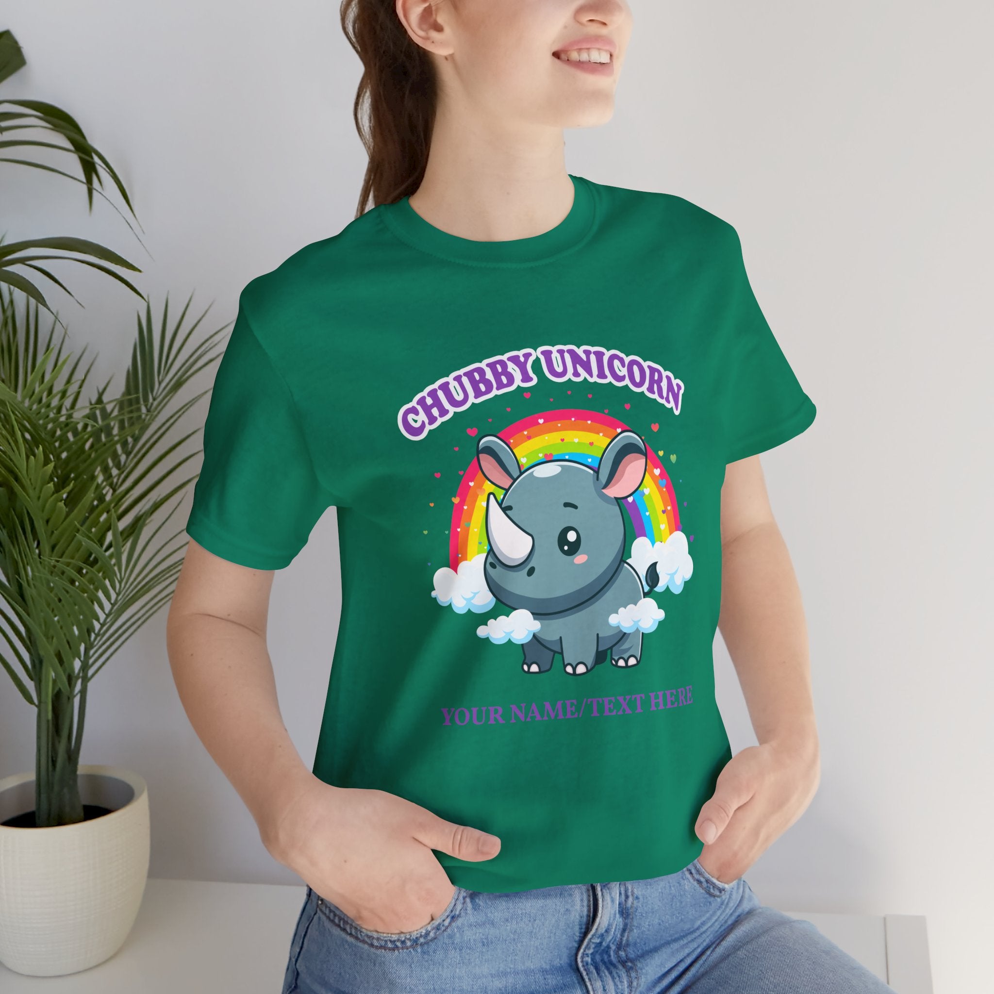 Custom T-Shirt - Chubby Unicorn T-Shirt – Cute Cartoon Rhino with Rainbow Graphic Tee