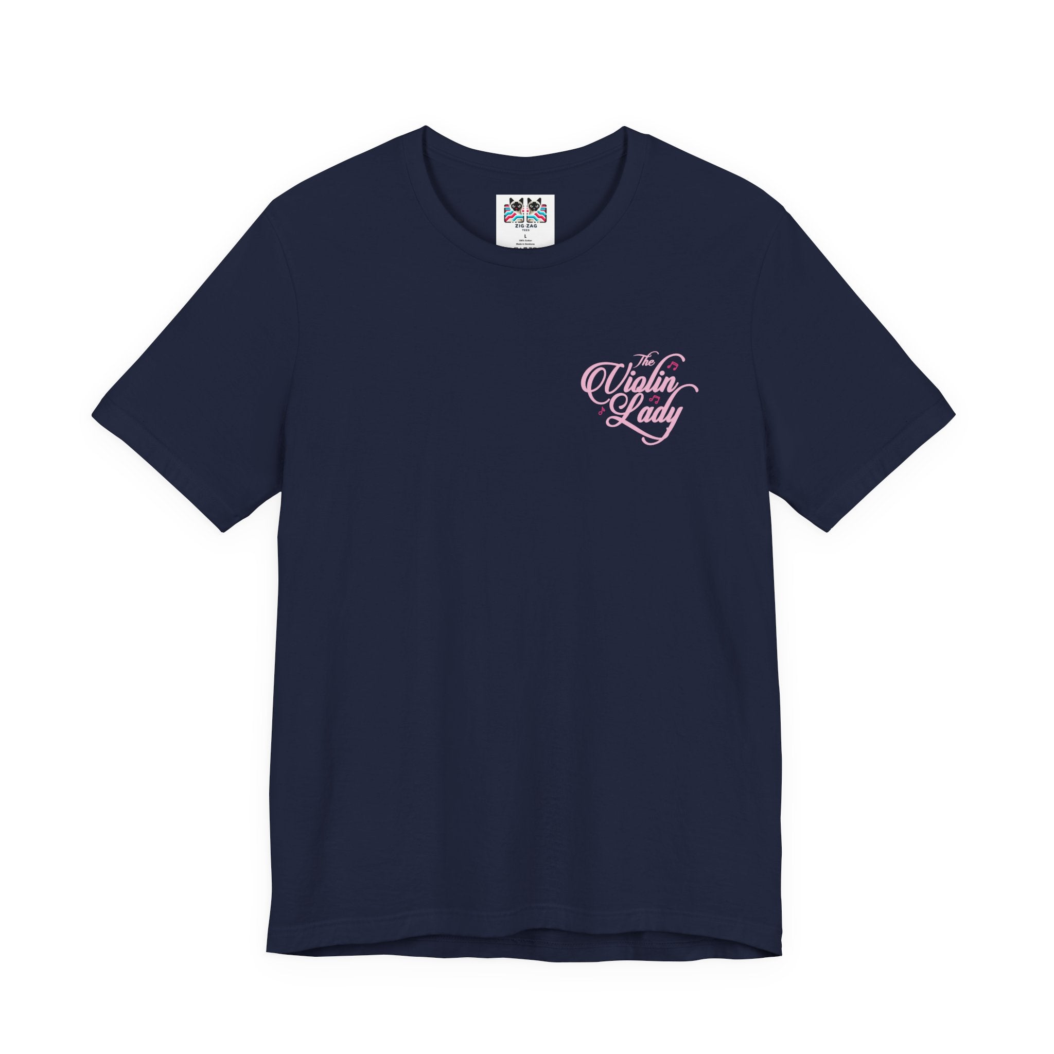 The Violin T-Shirt – Woman in Pink Dress with Flowers and Music Notes