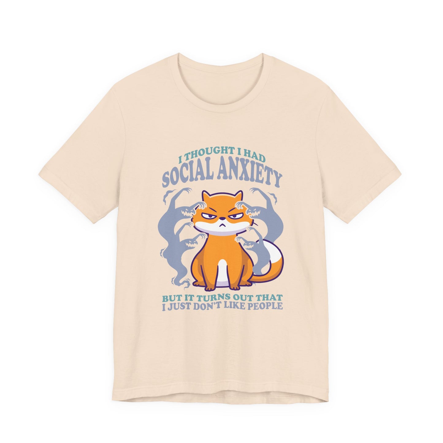 I Thought I Had Social Anxiety Cat T-Shirt – Introvert Humor Cat & Ghosts Graphic Tee