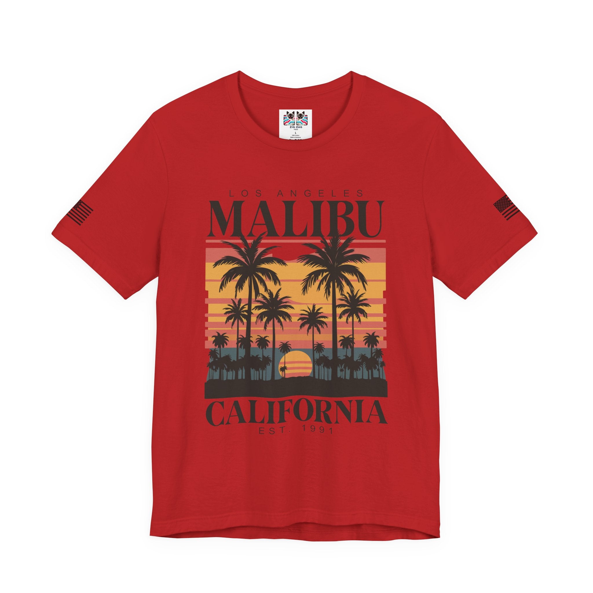 Los Angeles Malibu California T-Shirt – Retro Sunset Palm Tree Beach Graphic Tee
