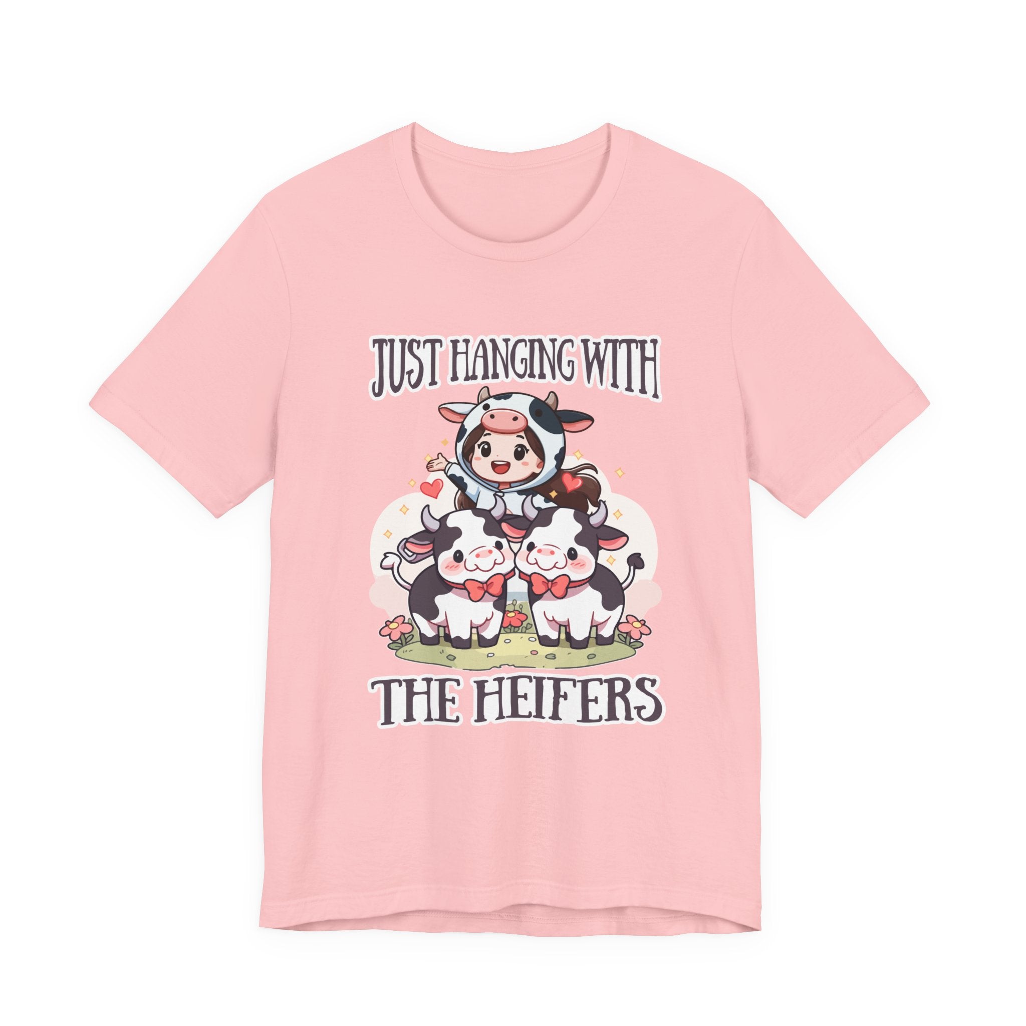 Just Hanging With the Heifers T Shirt – Kid Dressed as Cow with Two Hugging Cows