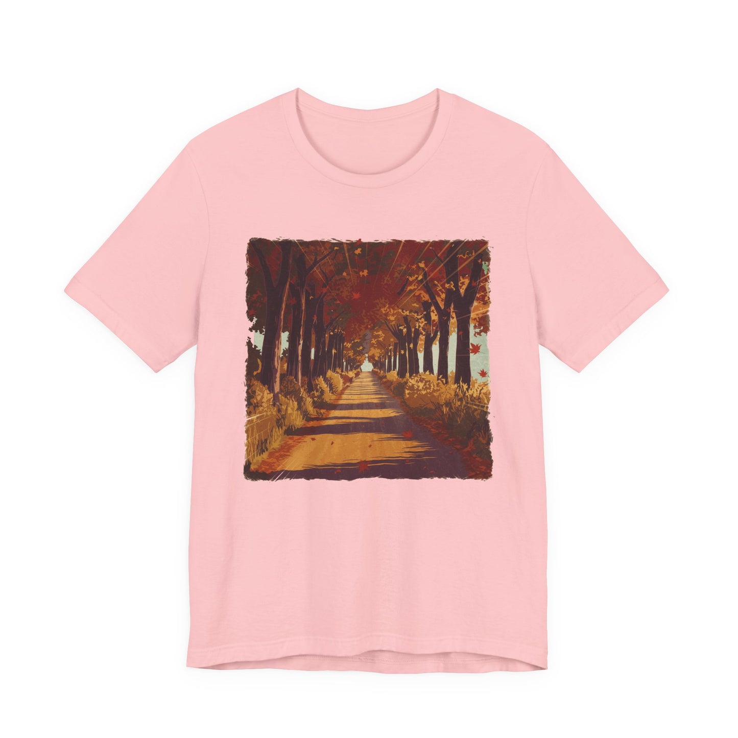 Golden Autumn Glow– Glowing Trees Lining the Road Graphic T-Shirt