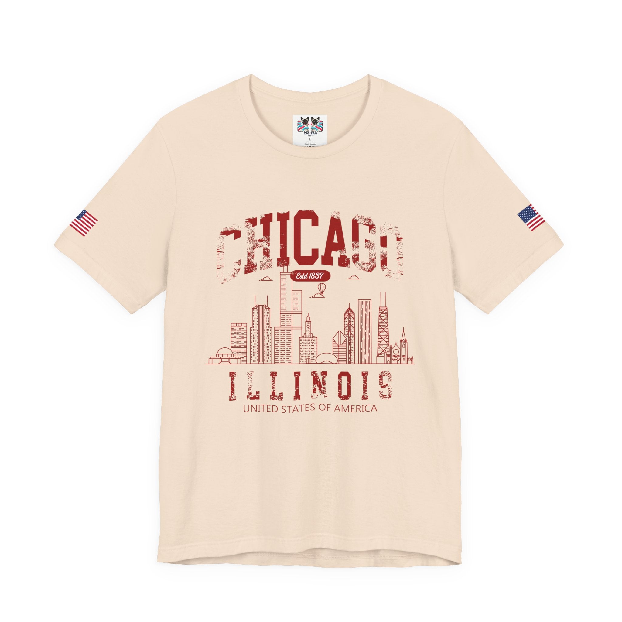 Chicago Illinois Est 1837 T-Shirt - Distressed Vintage Yellow Red Skyline USA