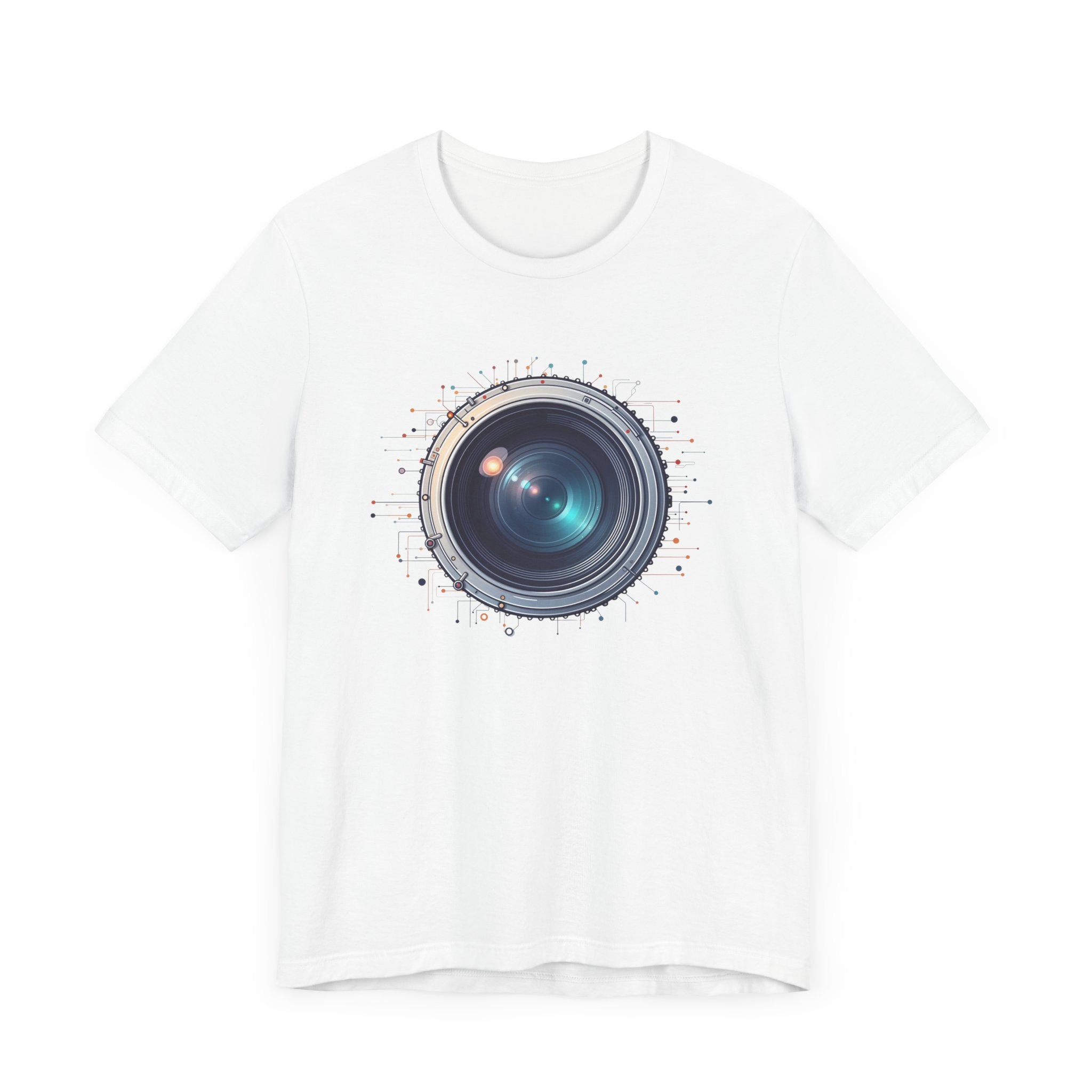 Focus Mode – Large Camera Lens with Radiant Lines & Color Splash Graphic T-Shirt