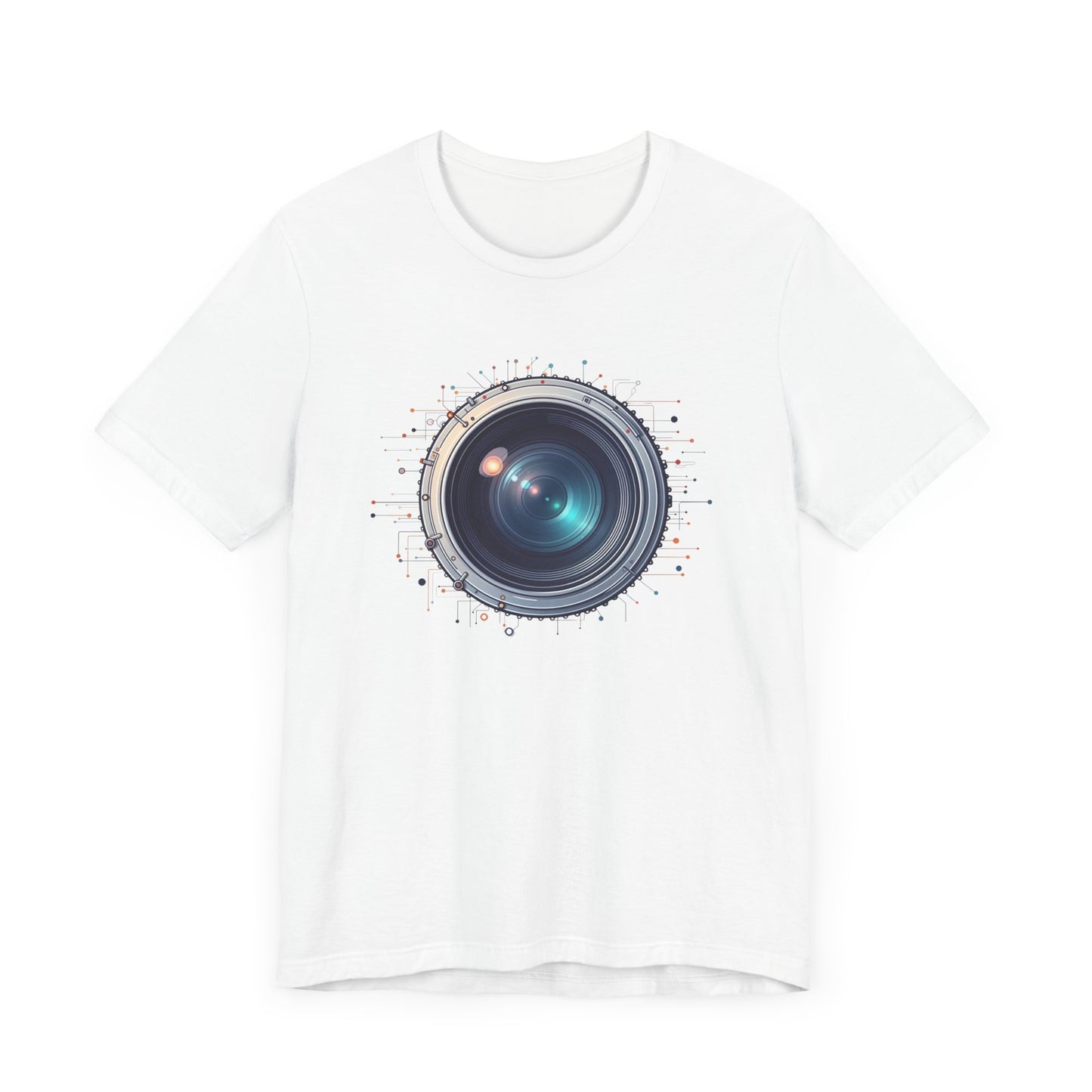 Focus Mode – Large Camera Lens with Radiant Lines & Color Splash Graphic T-Shirt