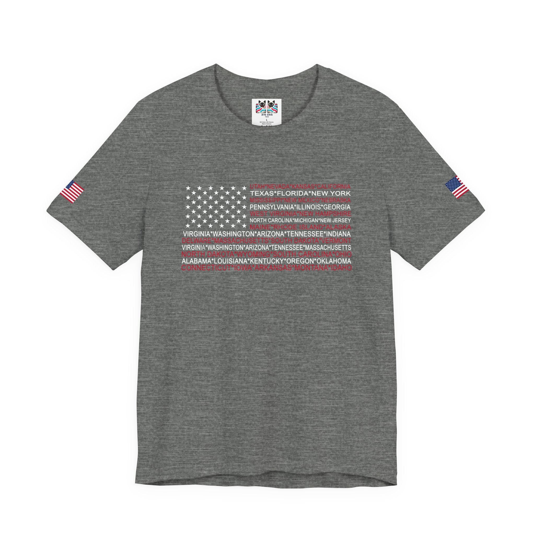 American Flag 50 States T-Shirt – All State Names USA Patriotic Typography Graphic Tee