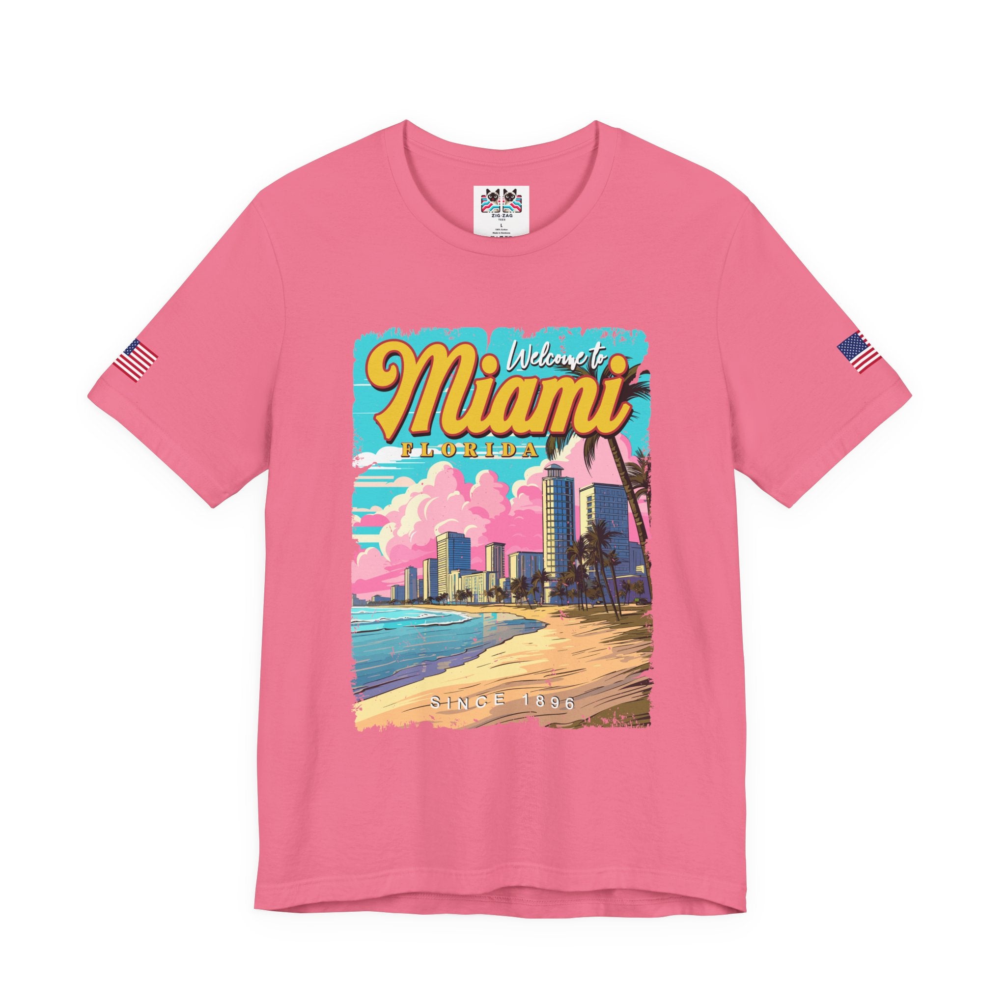 Welcome to Miami Florida T-Shirt – Since 1896 Retro Beach Skyline Poster Graphic Tee