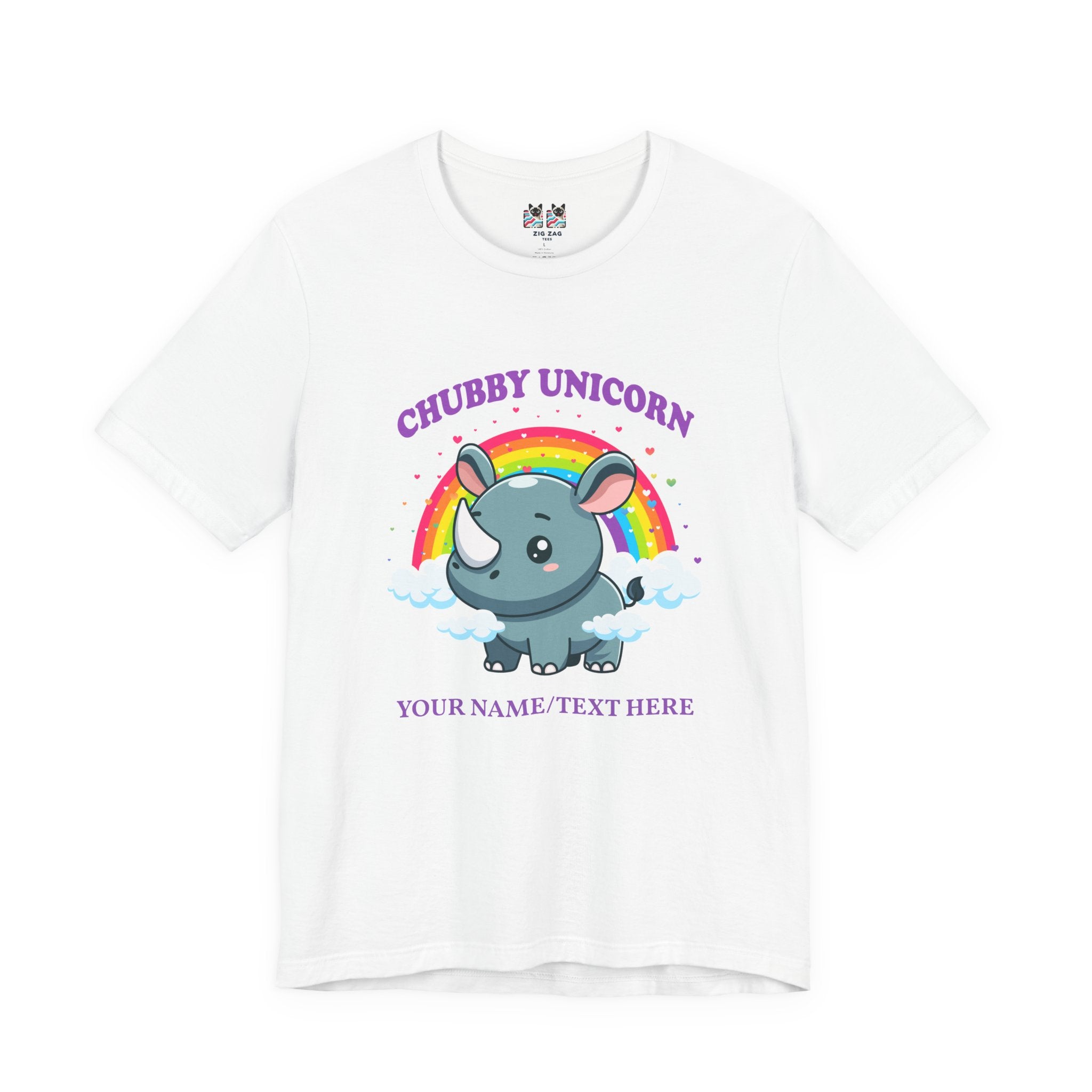 Custom T-Shirt - Chubby Unicorn T-Shirt – Cute Cartoon Rhino with Rainbow Graphic Tee