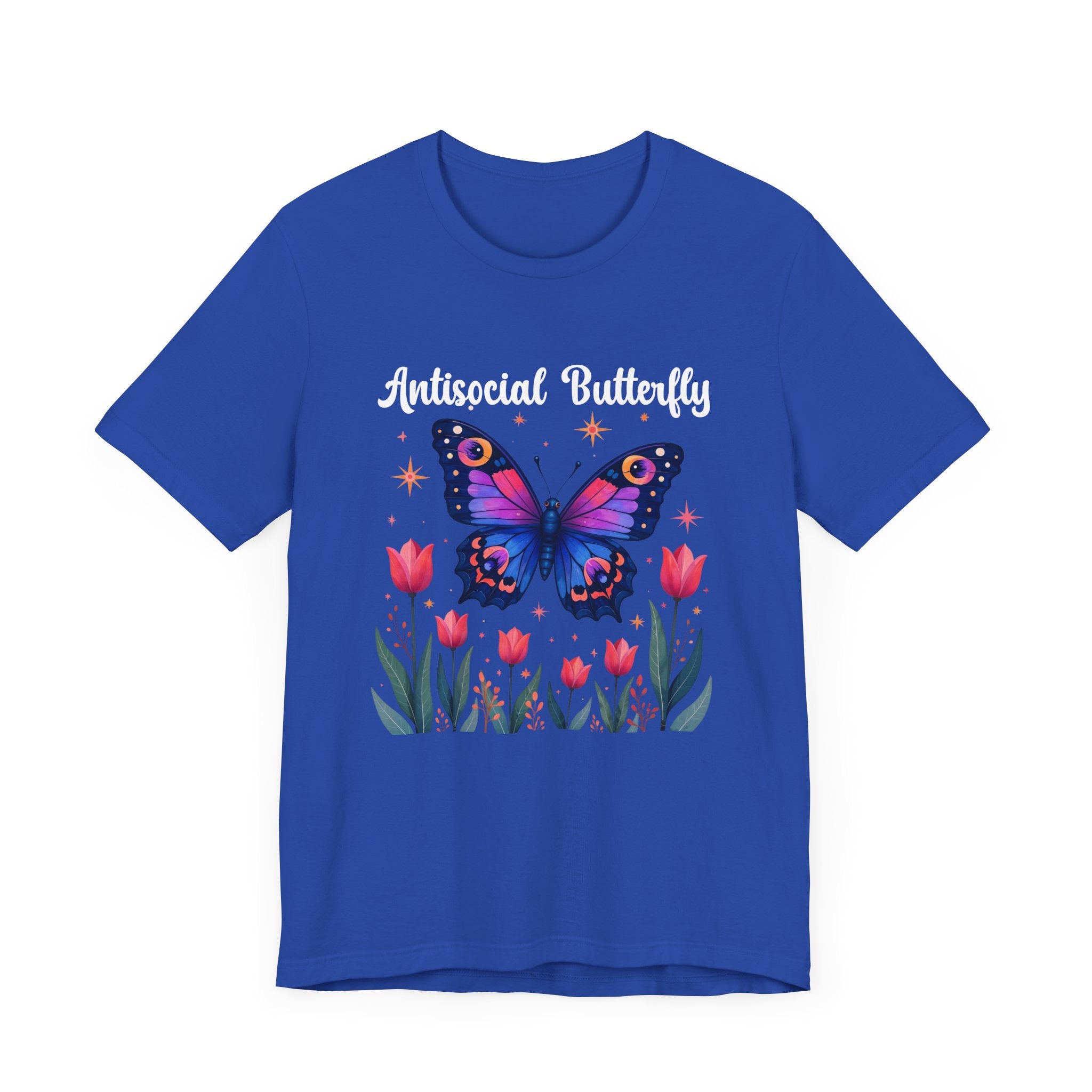 Antisocial Butterfly – Large Butterfly Above Flower Plants Graphic T-Shirt