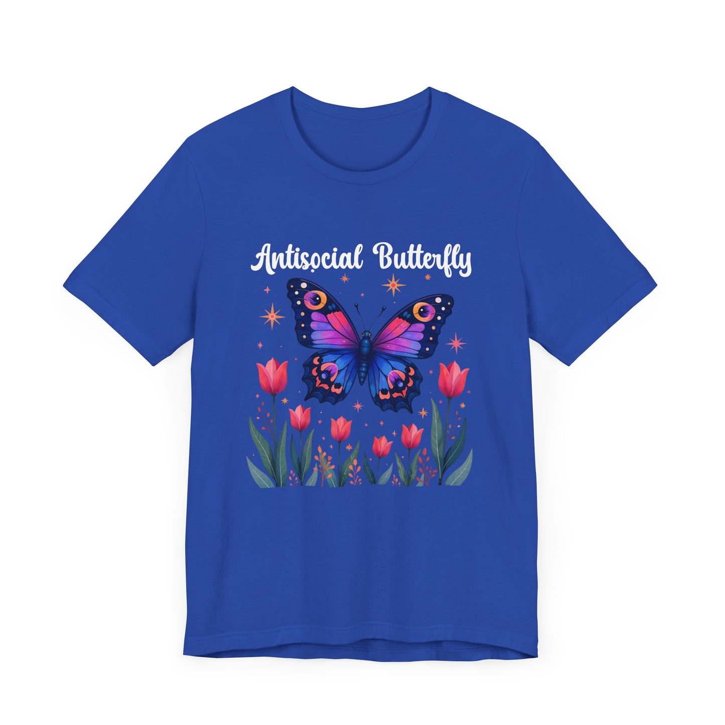 Antisocial Butterfly – Large Butterfly Above Flower Plants Graphic T-Shirt