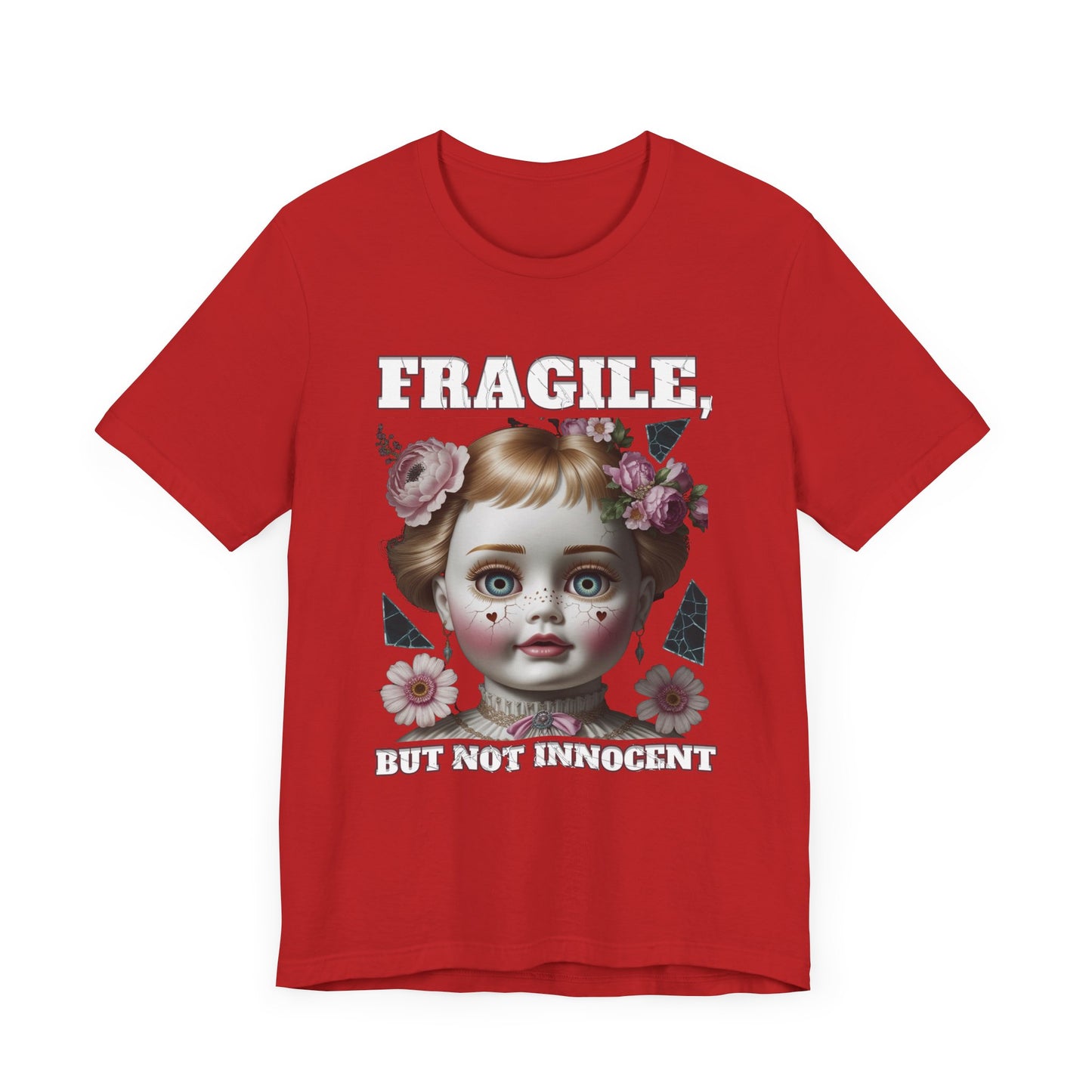 Fragile, But Not Innocent | Doll Face with Flowers & Cracks Graphic T-Shirt