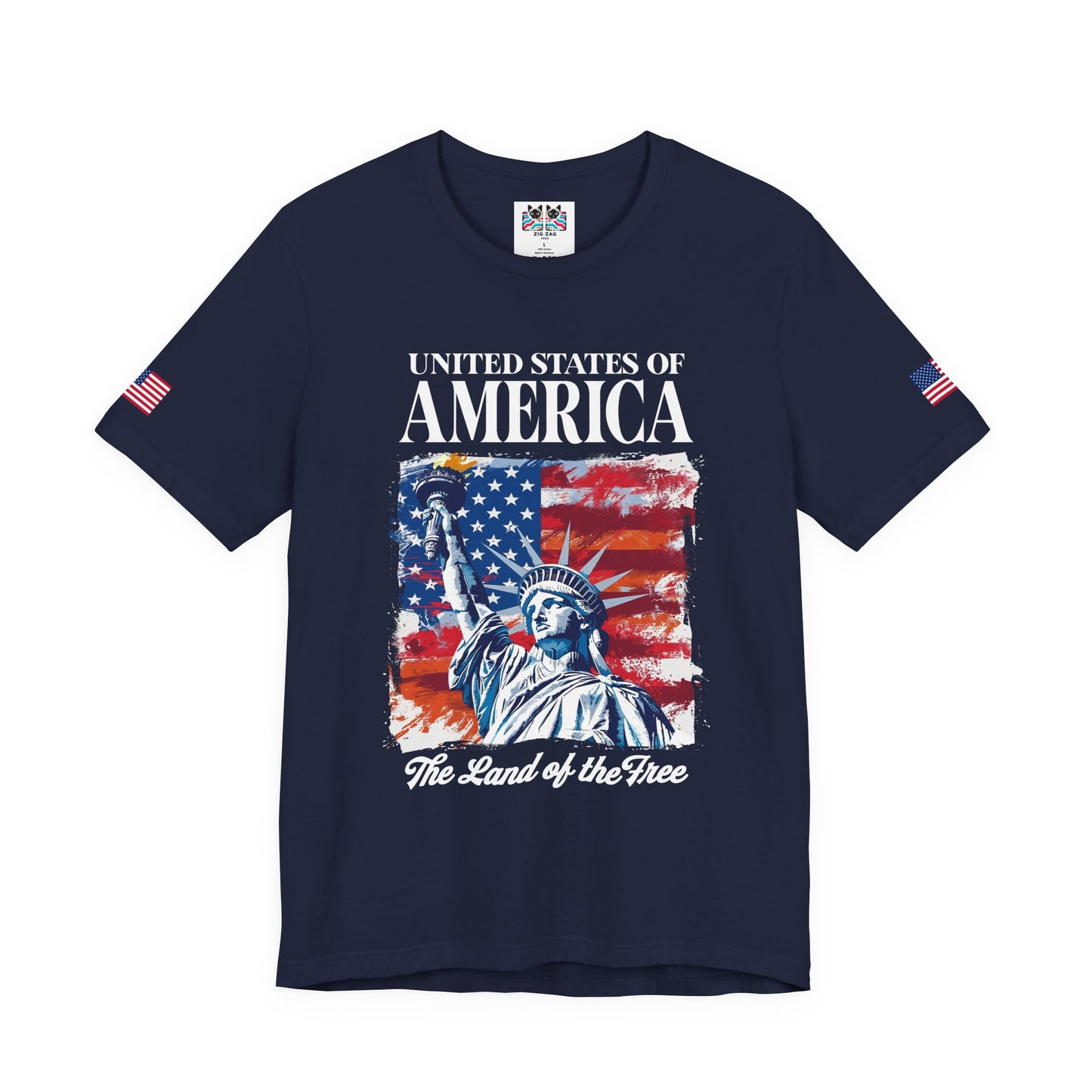 United States of America T-Shirt – Land of the Free Statue of Liberty Patriotic Graphic Tee