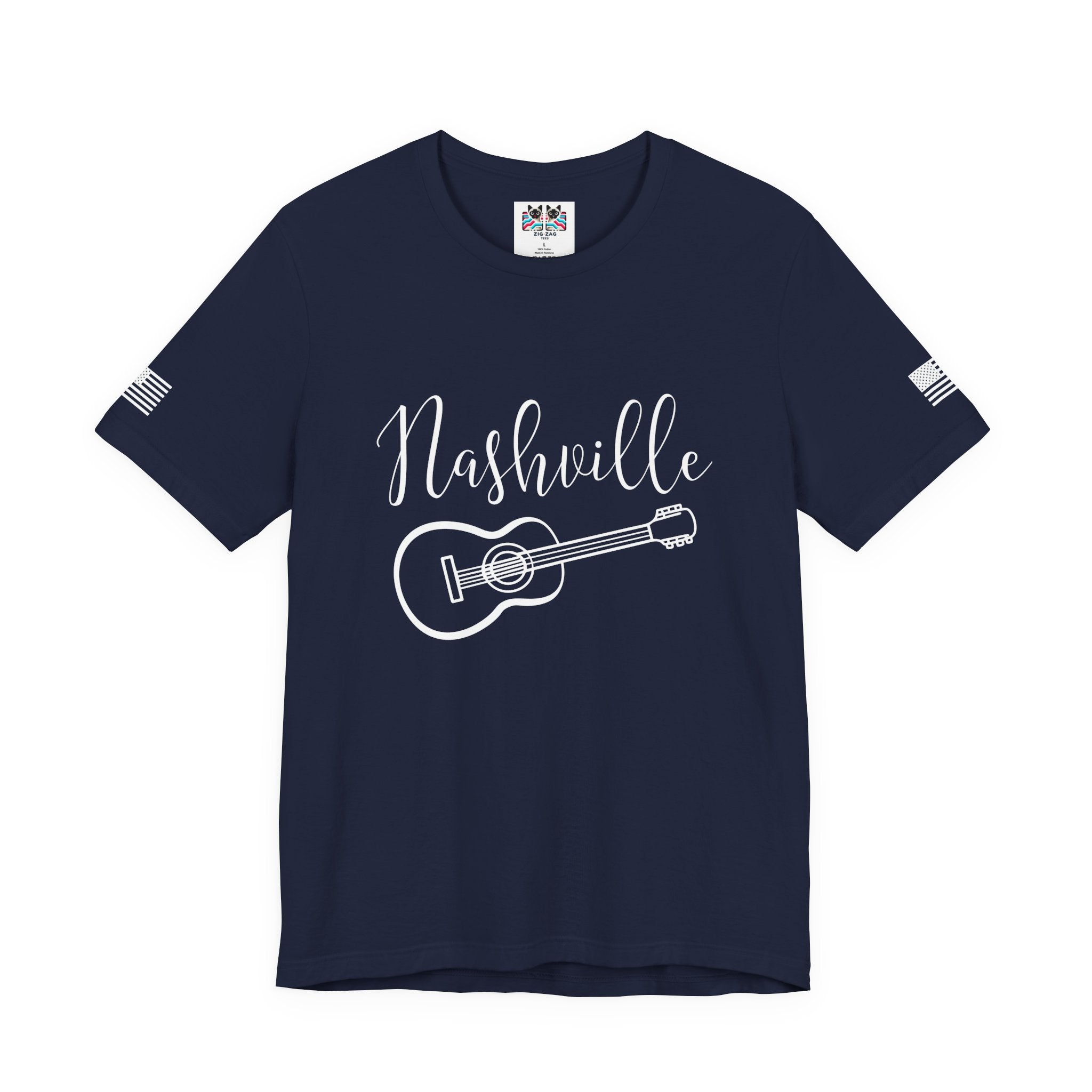Nashville T-Shirt – Elegant Script with Acoustic Guitar Graphic Tee