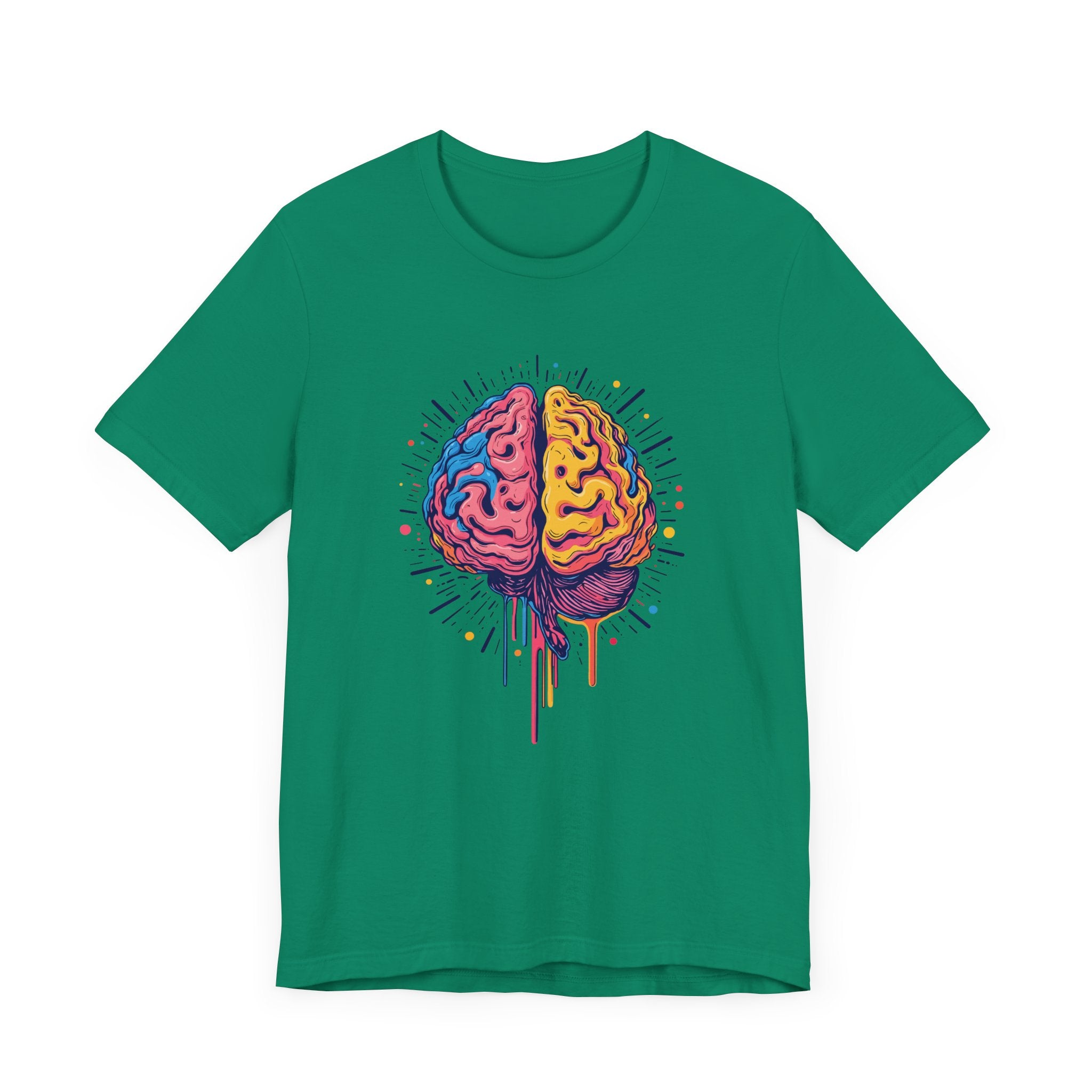 Colorful Vibrant Brain with Dripping Paint and Radiant Energy Lines Graphic T-Shirt