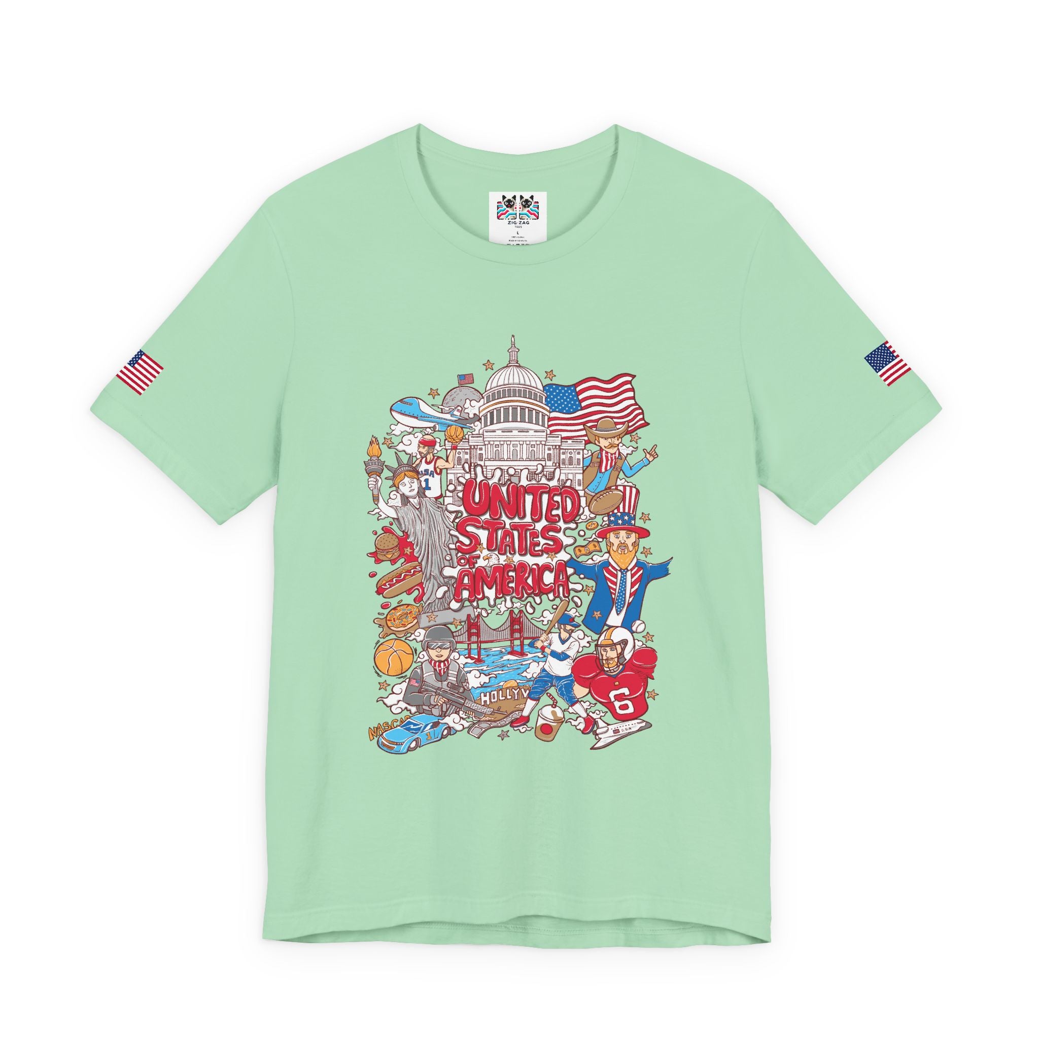 United States of America Collage T-Shirt – Iconic American Symbols Graphic Tee