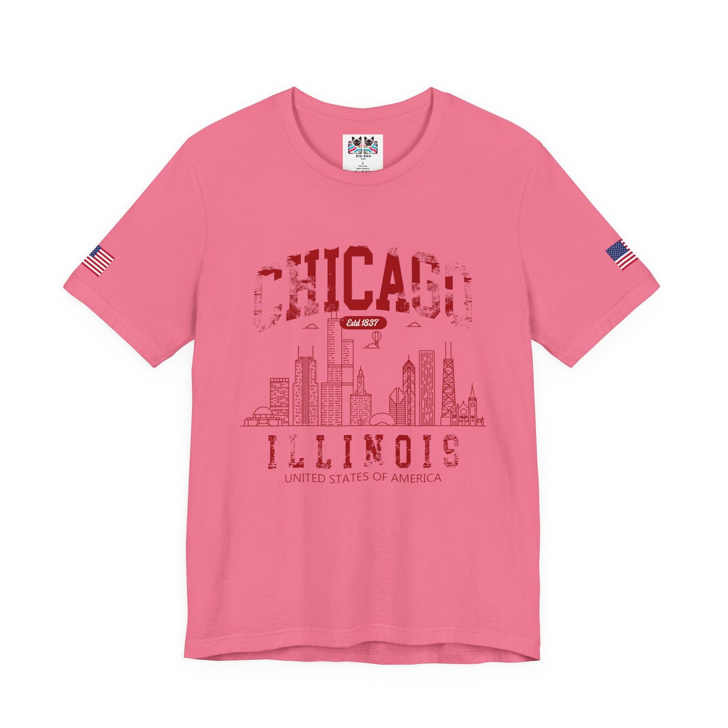 Chicago Illinois Est 1837 T-Shirt - Distressed Vintage Yellow Red Skyline USA