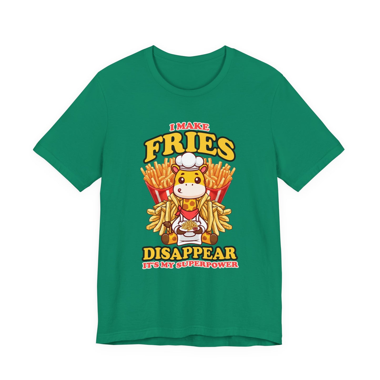 I Make Fries Disappear T-Shirt – Adorable Baby Giraffe Chef With Fries Funny Super Power Graphic Tee