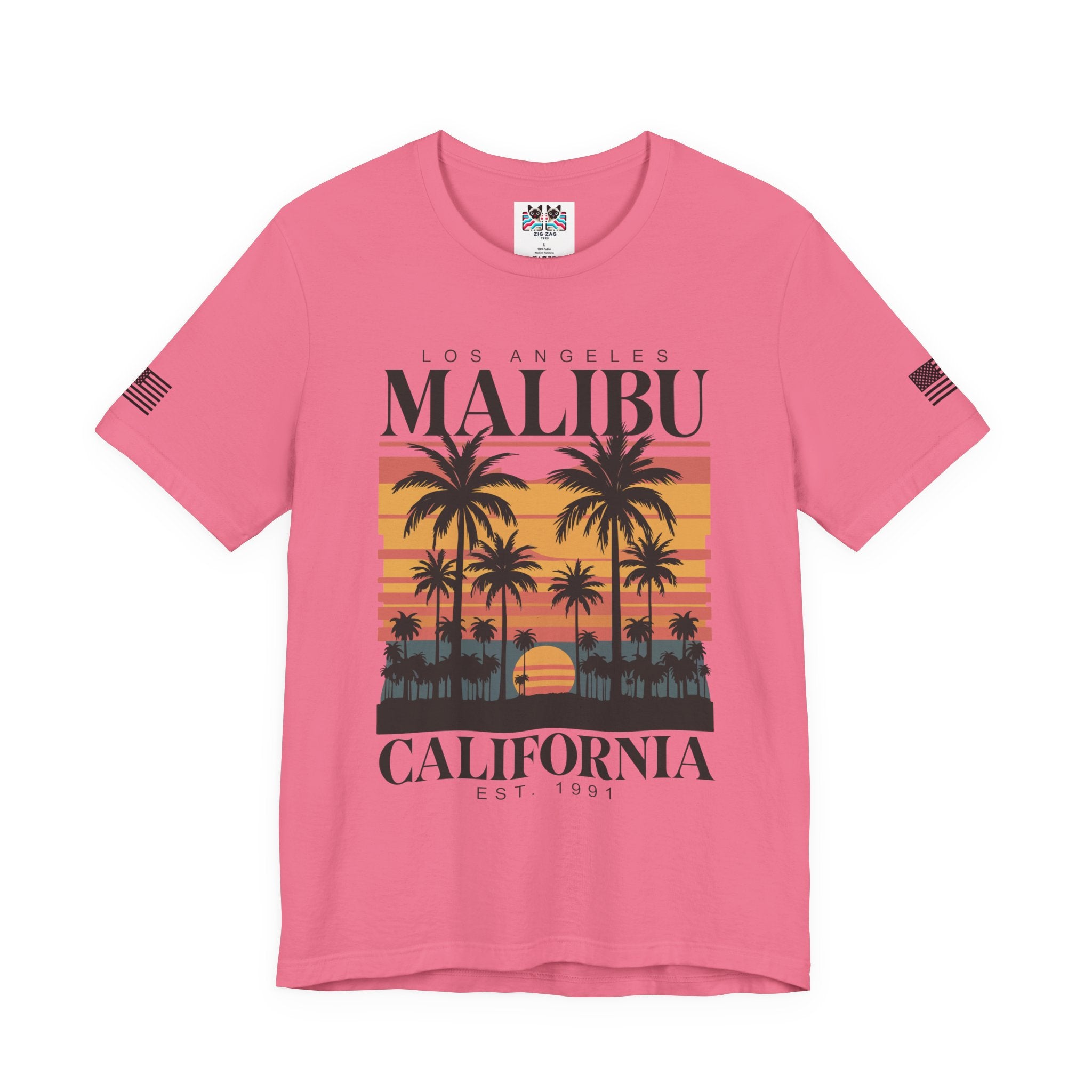 Los Angeles Malibu California T-Shirt – Retro Sunset Palm Tree Beach Graphic Tee
